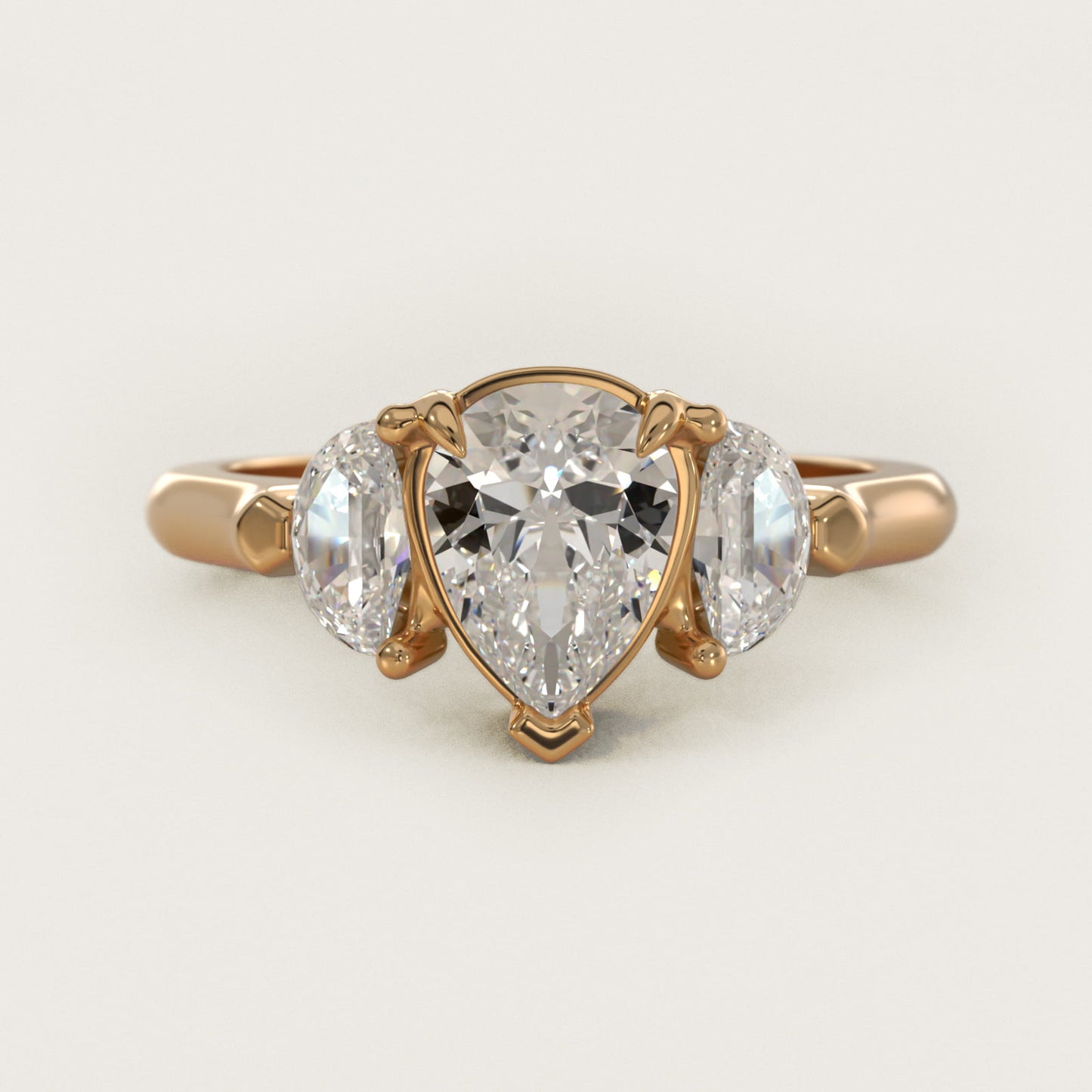 Three-Stone Half-Moon Sidestone Diamond Engagement Ring in 14K Yellow Gold (1/2 ct. tw.) - Pear Center