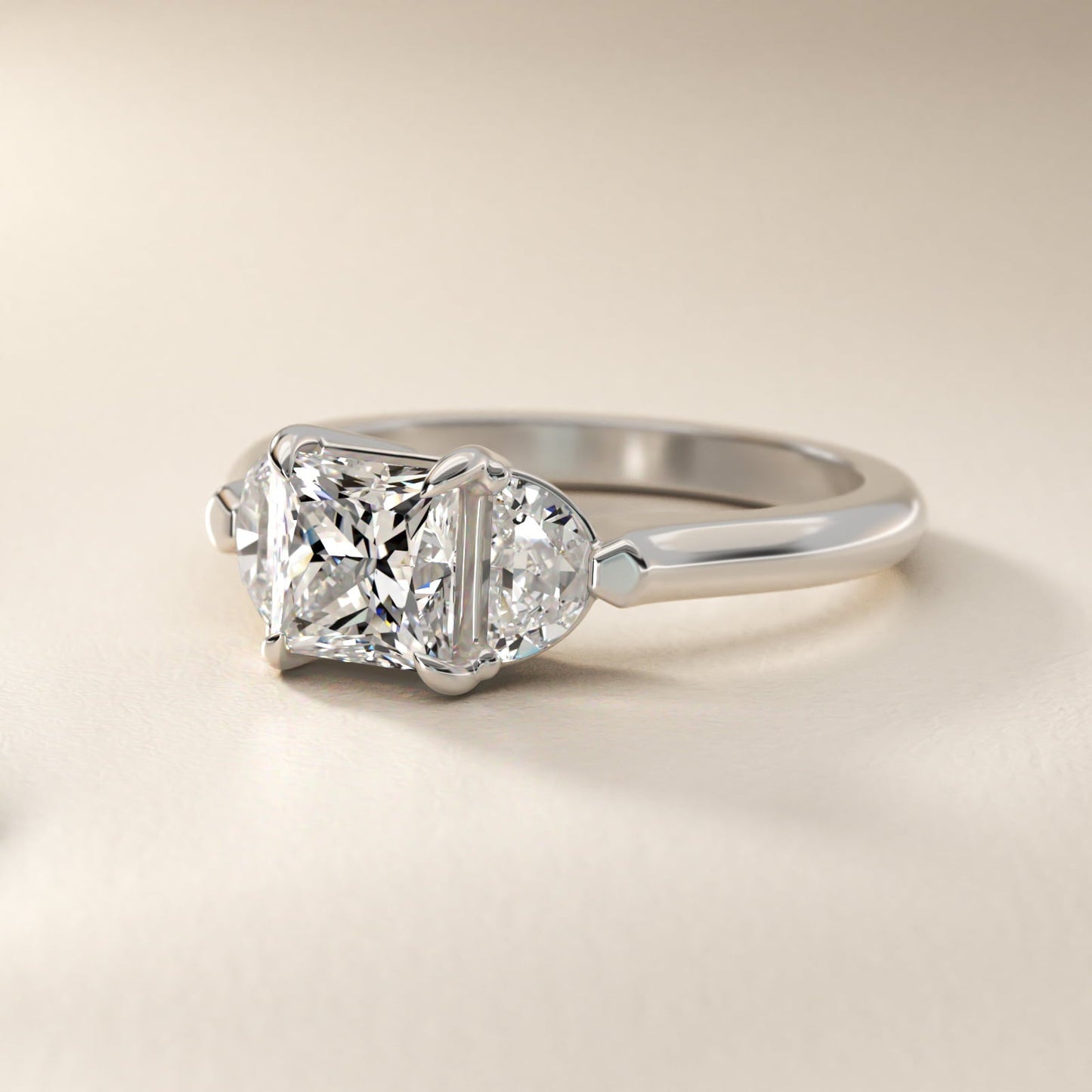 Three-Stone Half-Moon Sidestone Diamond Engagement Ring in 18k White Gold (1/2 ct. tw.) - Princess Center