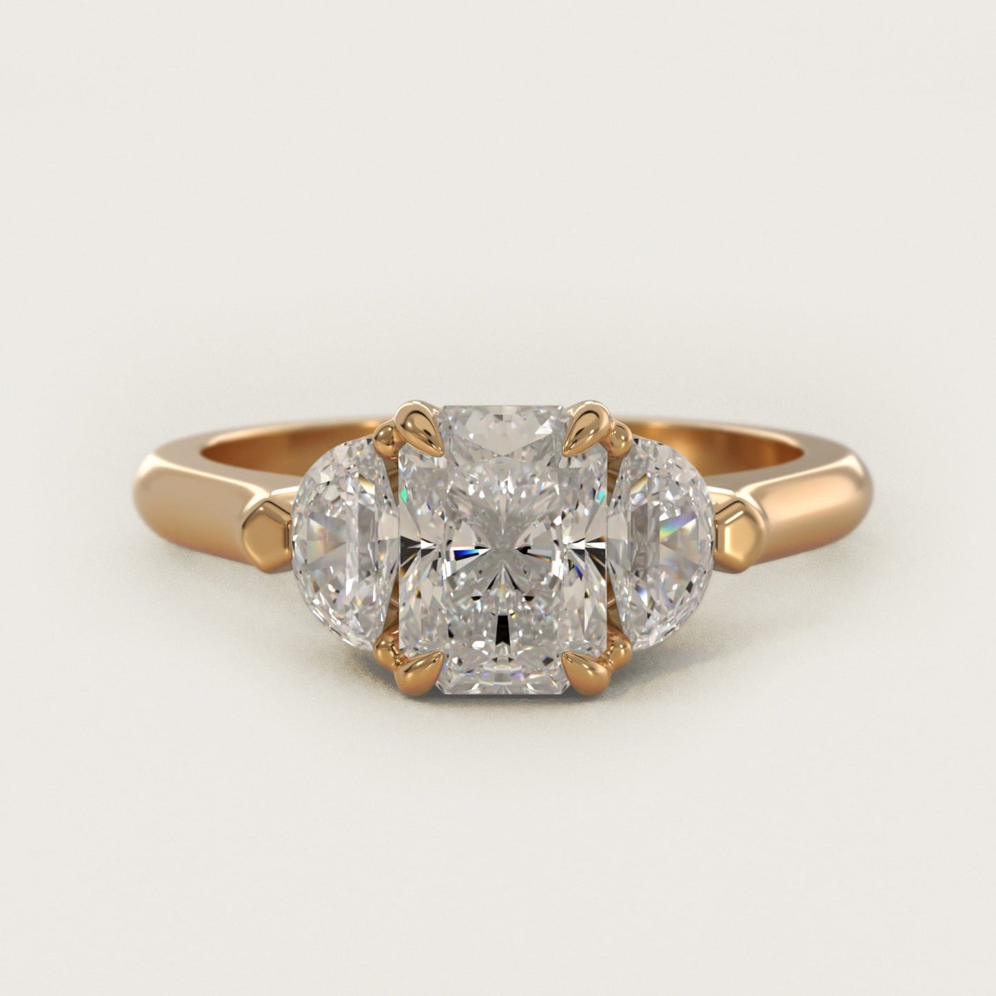 Three-Stone Half-Moon Sidestone Diamond Engagement Ring in 18k Yellow Gold (1/2 ct. tw.) - Radiant Center