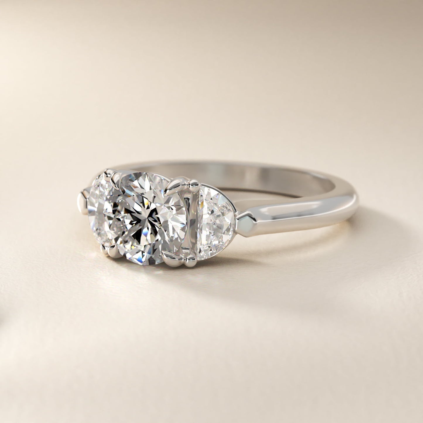 Three-Stone Half-Moon Sidestone Diamond Engagement Ring in 14k White Gold (1/2 ct. tw.) - Round Center