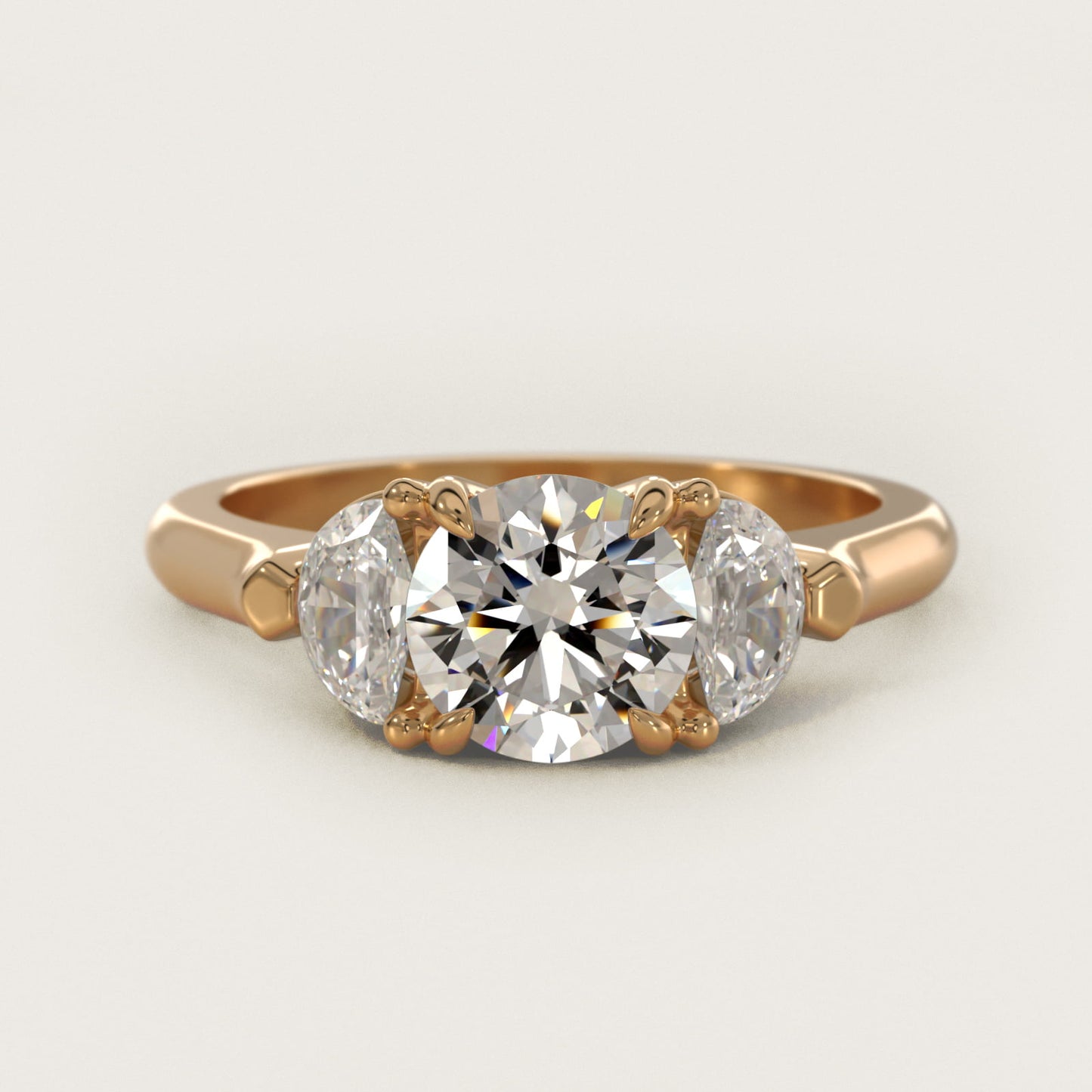 Three-Stone Half-Moon Sidestone Diamond Engagement Ring in 14K Yellow Gold (1/2 ct. tw.) - Round Center