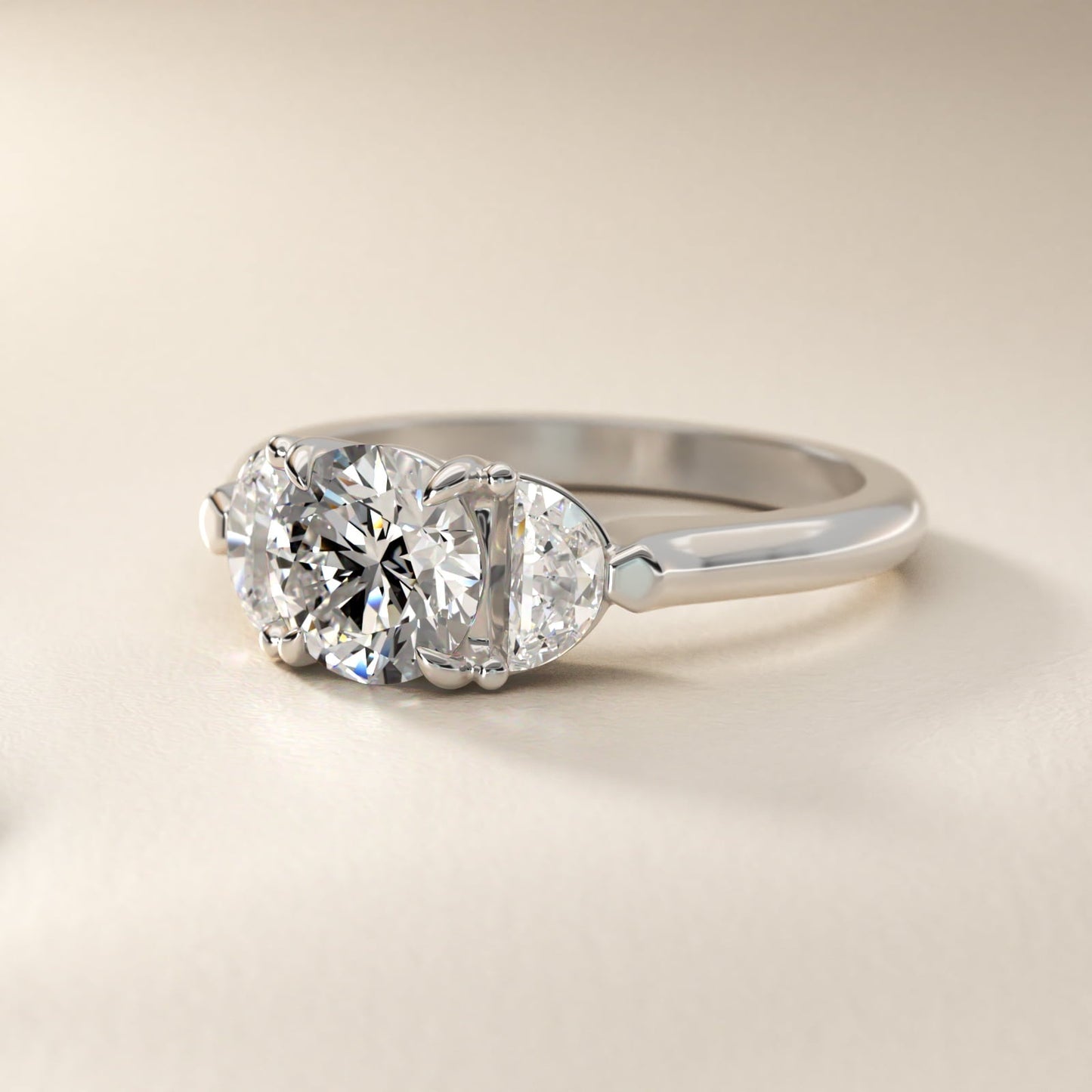 Three-Stone Half-Moon Sidestone Diamond Engagement Ring in Platinum (1/2 ct. tw.) - Round Center