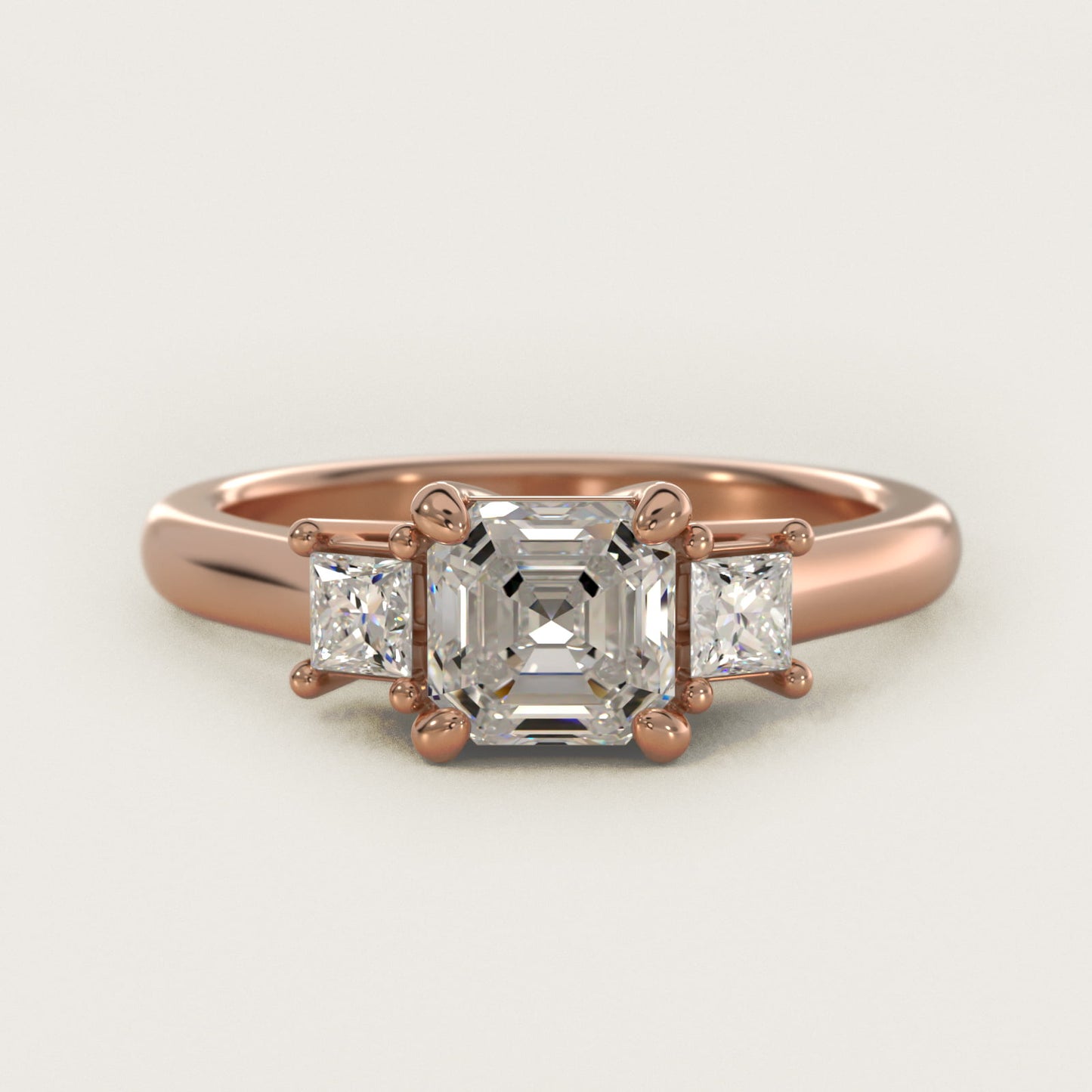 Three-Stone Princess Diamond Engagement Ring in 14k Rose Gold (1/3 ct. tw.) - Asscher Center