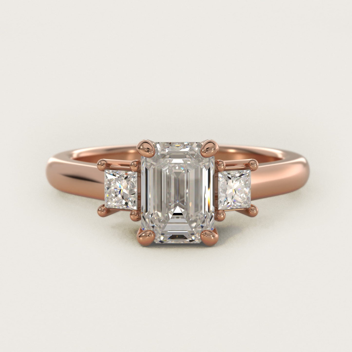 Three-Stone Princess Diamond Engagement Ring in 18k Rose Gold (1/3 ct. tw.) - Emerald Center