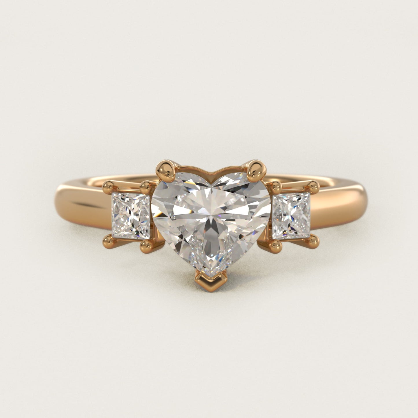 Three-Stone Princess Diamond Engagement Ring in 14K Yellow Gold (1/3 ct. tw.) - Heart Center