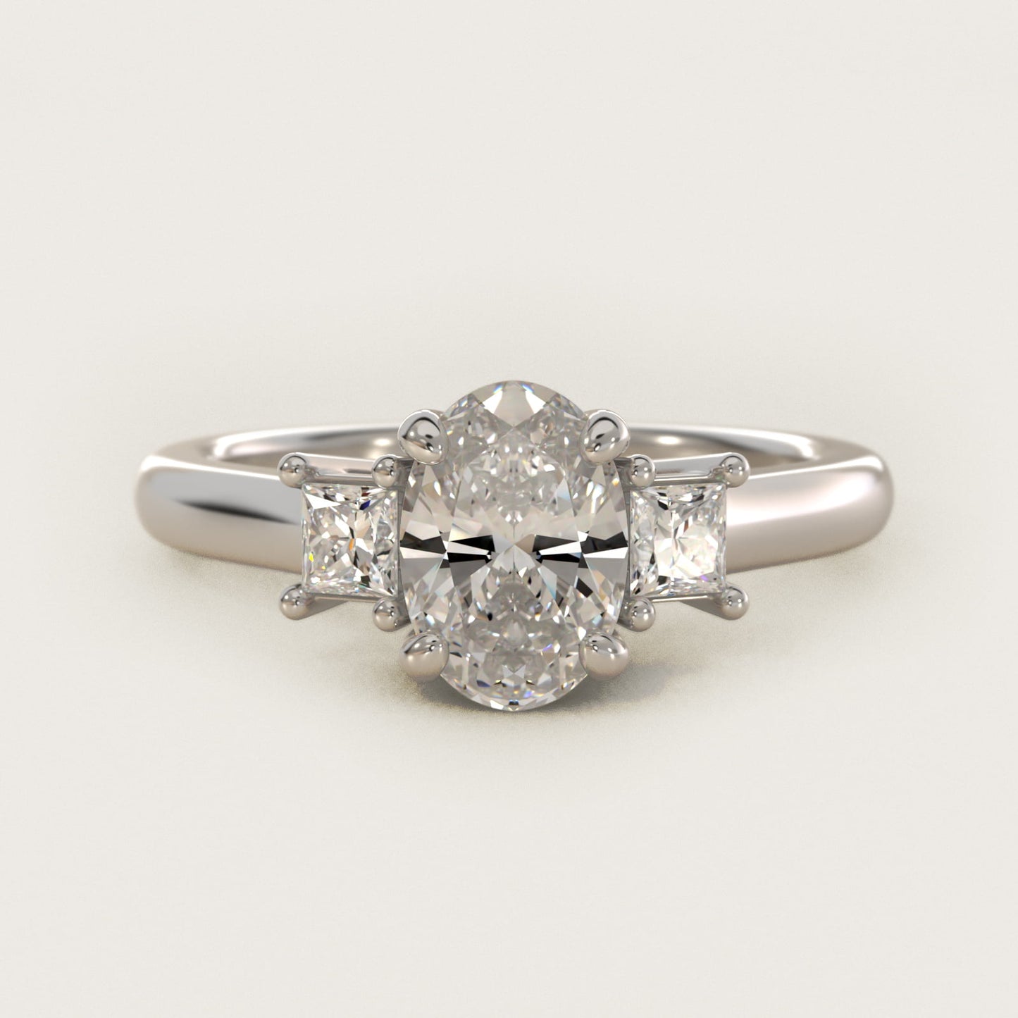 Three-Stone Princess Diamond Engagement Ring in 18k White Gold (1/3 ct. tw.) - Oval Center