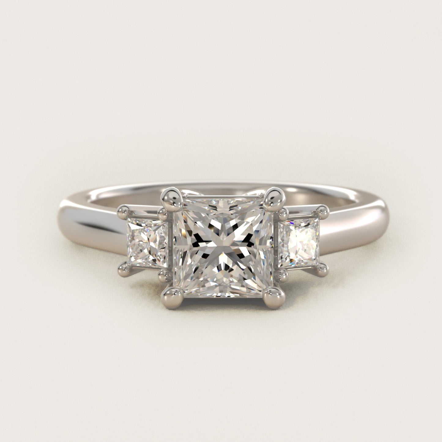 Three-Stone Princess Diamond Engagement Ring in 18k White Gold (1/3 ct. tw.) - Princess Center