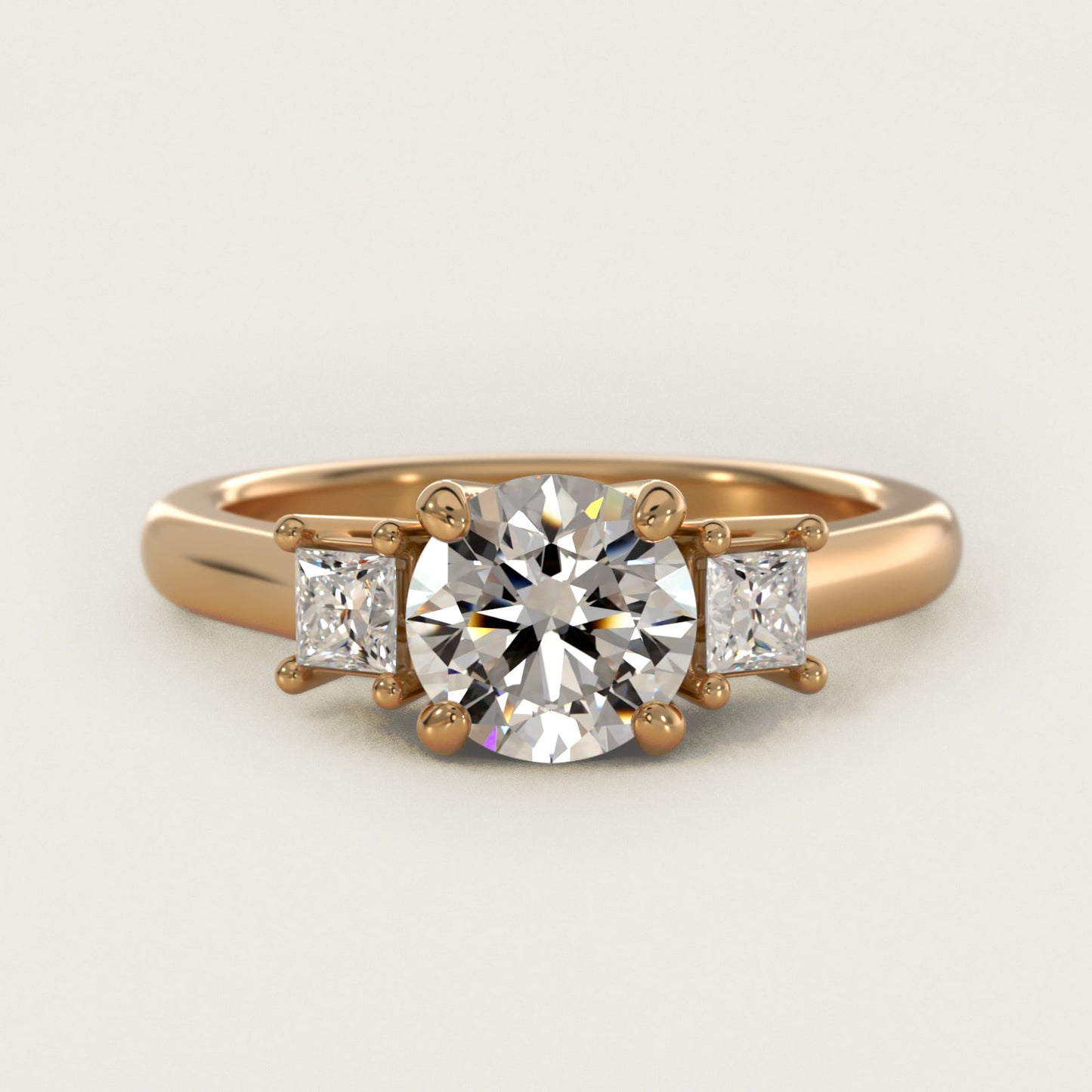 Three-Stone Princess Diamond Engagement Ring in 18k Yellow Gold (1/3 ct. tw.) - Round Center