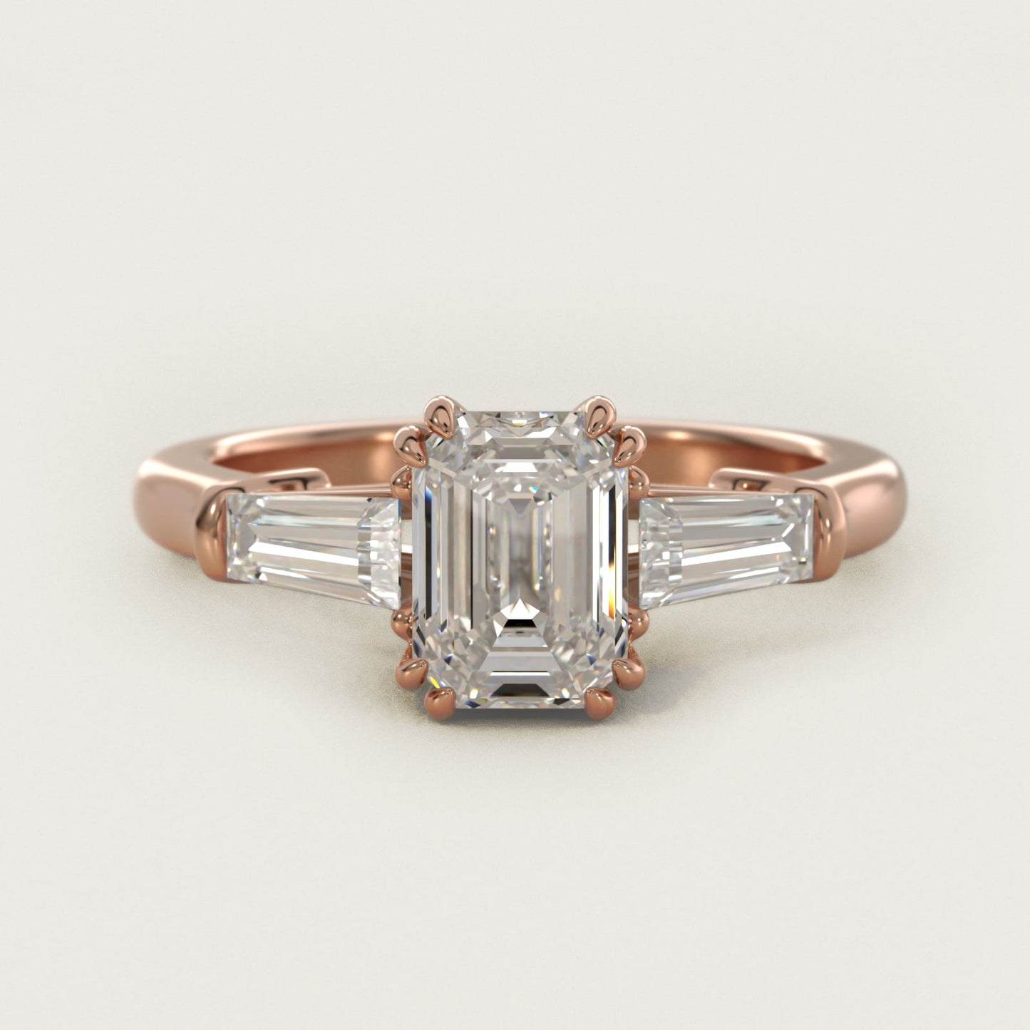 Three-Stone Tapered Baguette Diamond Engagement Ring in 14k Rose Gold (1/2 ct. tw.) - Emerald Center