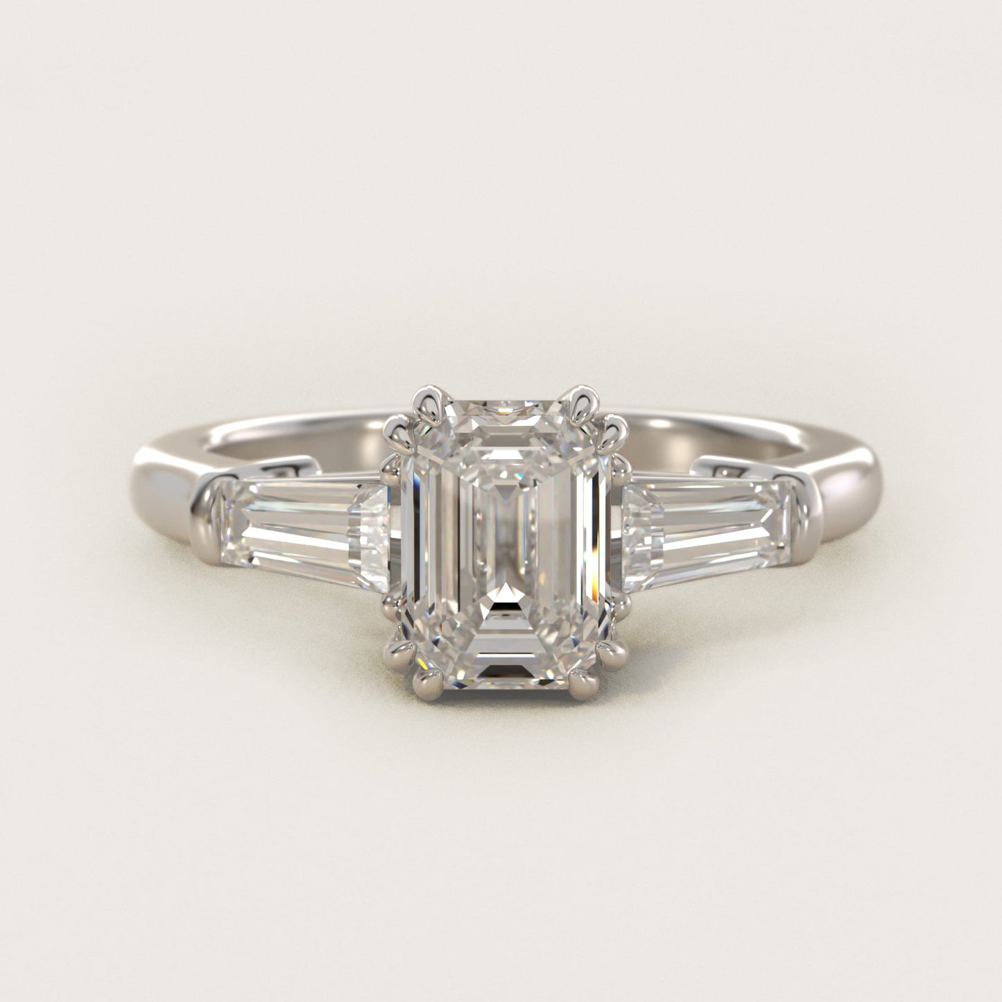 Three-Stone Tapered Baguette Diamond Engagement Ring in 18k White Gold (1/2 ct. tw.) - Emerald Center