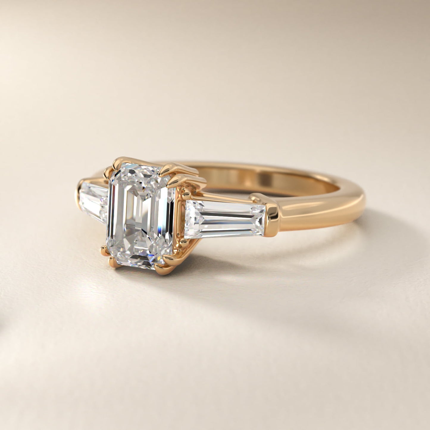 Three-Stone Tapered Baguette Diamond Engagement Ring in 18k Yellow Gold (1/2 ct. tw.) - Emerald Center