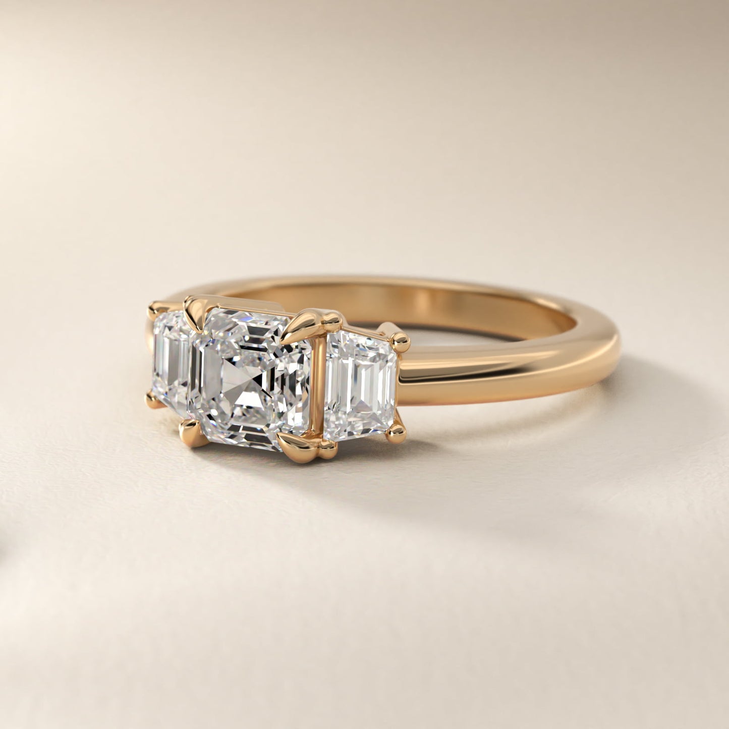 Three-Stone Trapezoid Sidestone Diamond Engagement Ring in 14K Yellow Gold (1/2 ct. tw.) - Asscher Center
