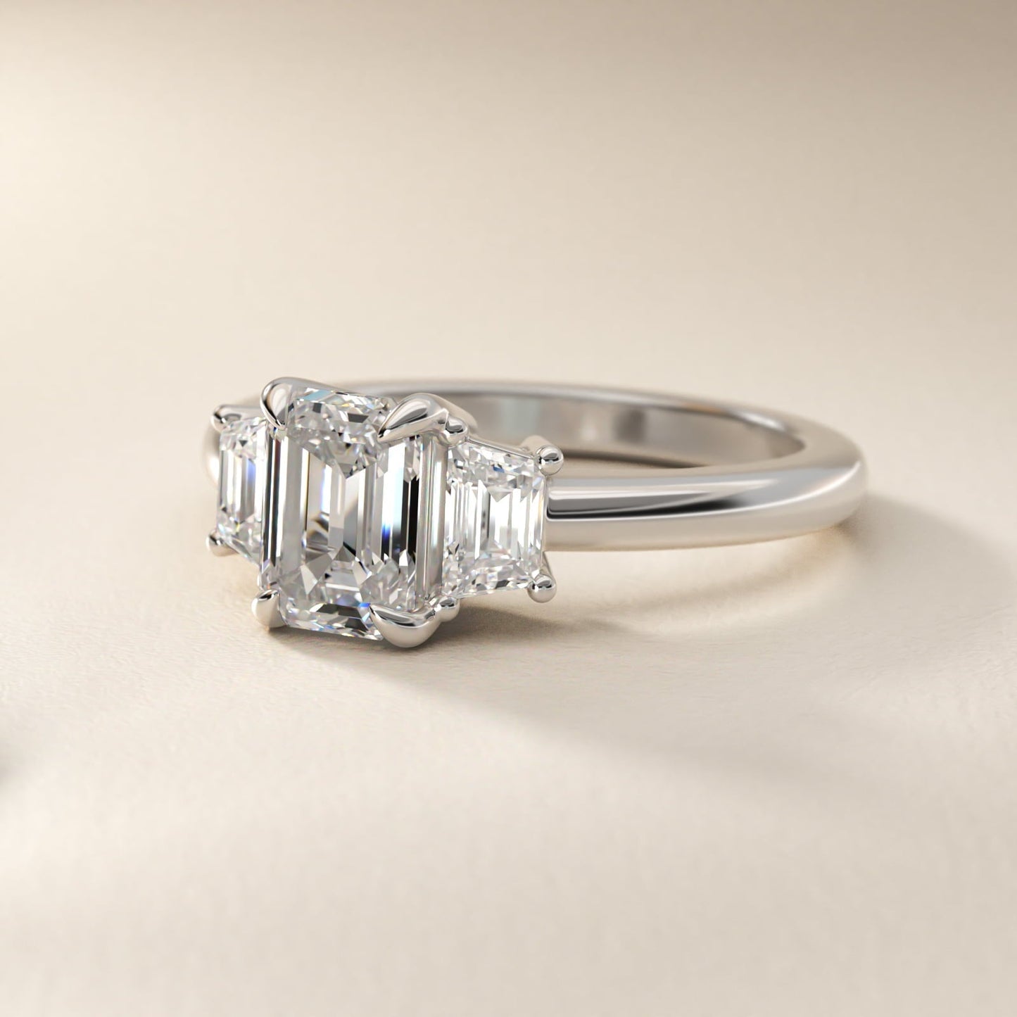 Three-Stone Trapezoid Sidestone Diamond Engagement Ring in Platinum (1/2 ct. tw.) - Emerald Center