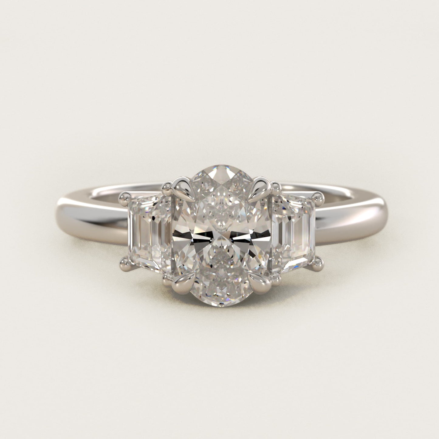 Three-Stone Trapezoid Sidestone Diamond Engagement Ring in 14k White Gold (1/2 ct. tw.) - Oval Center