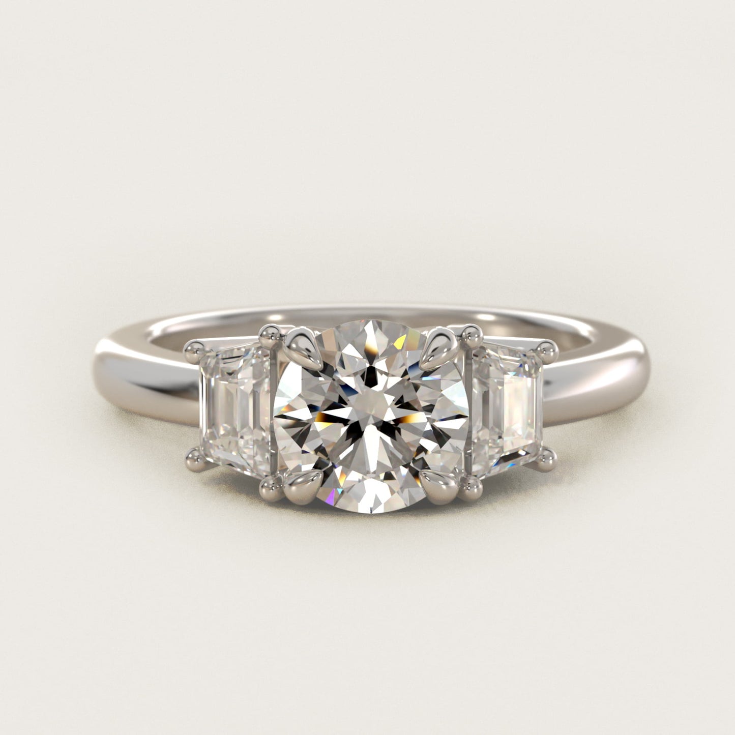 Three-Stone Trapezoid Sidestone Diamond Engagement Ring in 14k White Gold (1/2 ct. tw.) - Round Center