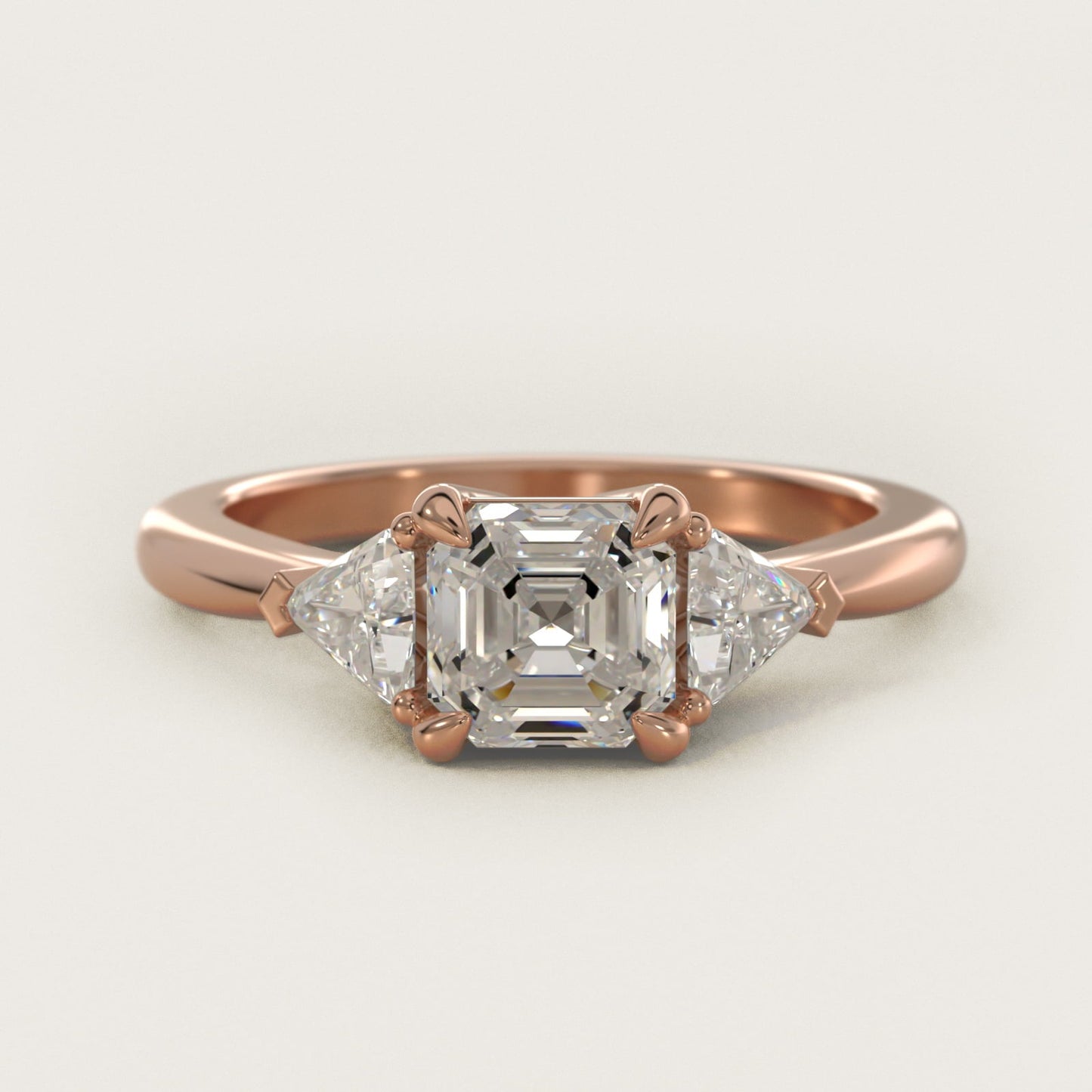 Three-Stone Trillion Diamond Engagement Ring in 18k Rose Gold (1/3 ct. tw.) - Asscher Center