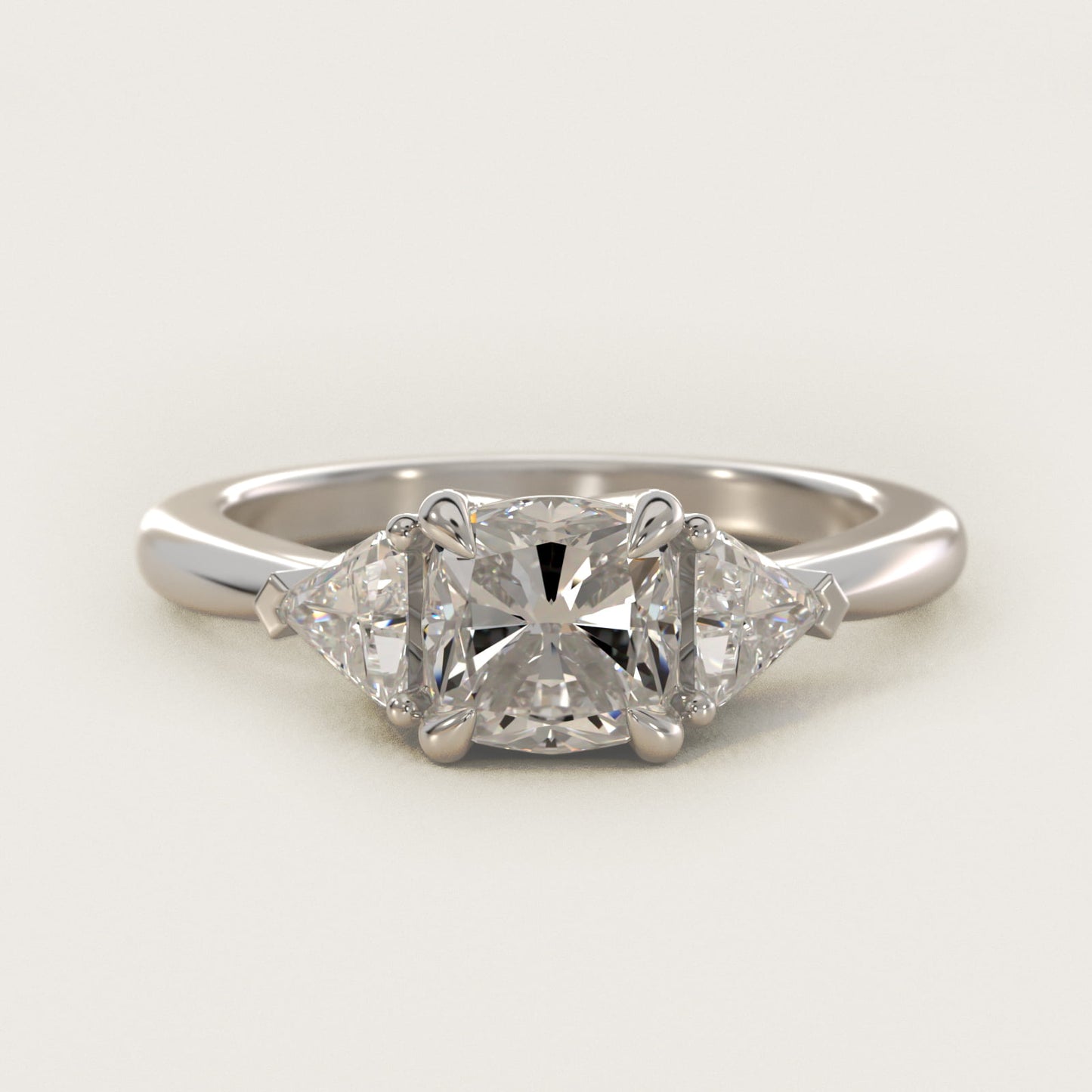 Three-Stone Trillion Diamond Engagement Ring in 14k White Gold (1/3 ct. tw.) - Cushion Center