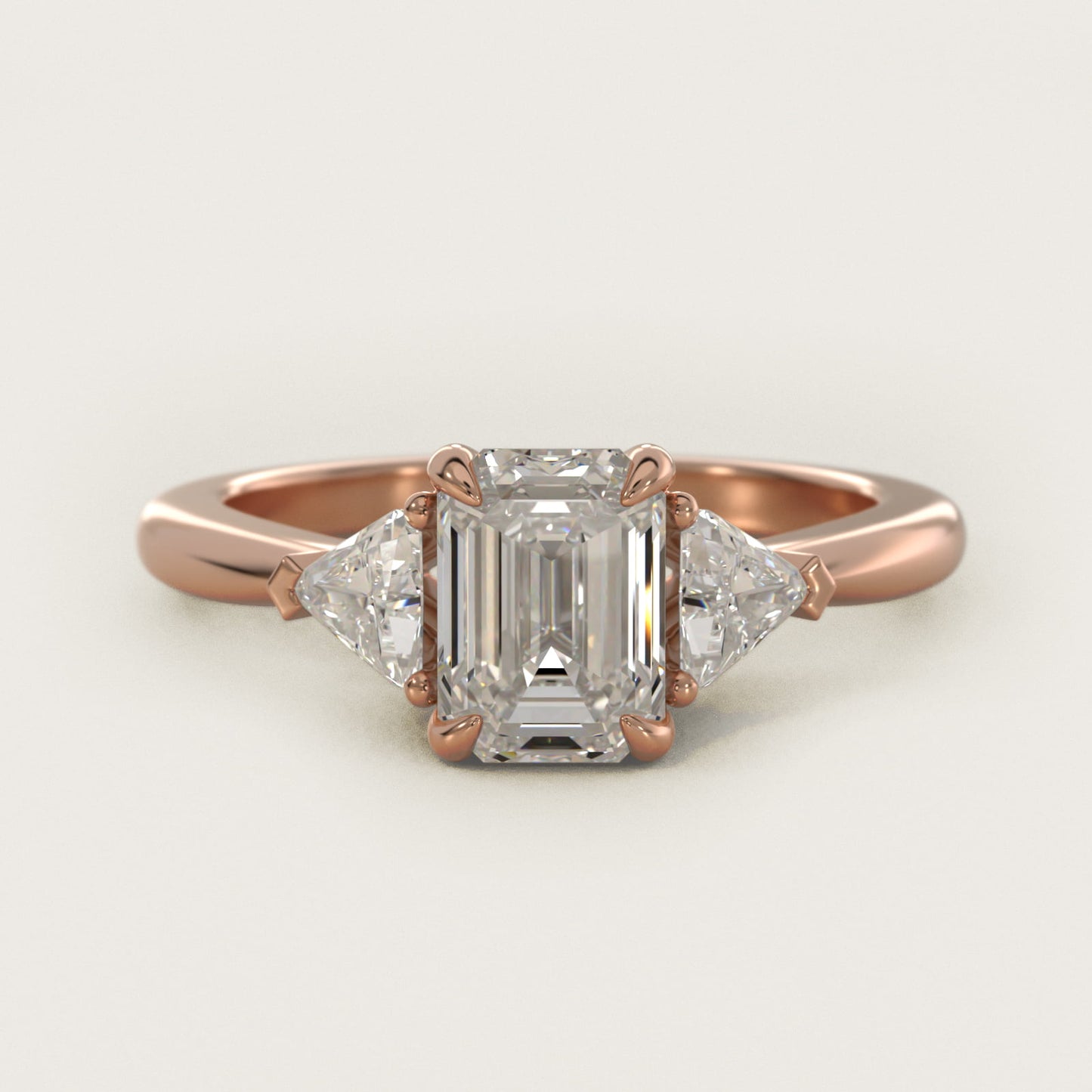 Three-Stone Trillion Diamond Engagement Ring in 14k Rose Gold (1/3 ct. tw.) - Emerald Center