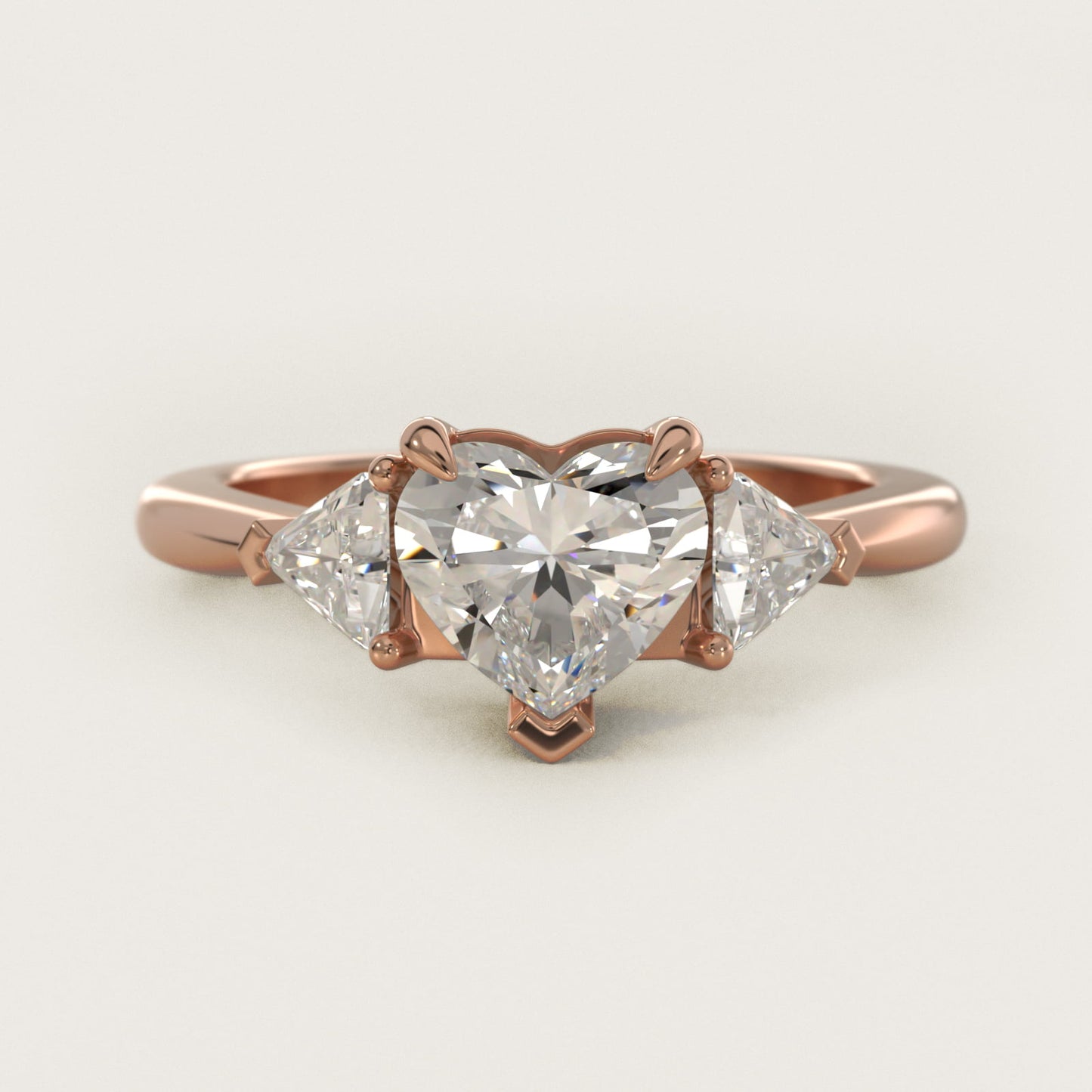 Three-Stone Trillion Diamond Engagement Ring in 14k Rose Gold (1/3 ct. tw.) - Heart Center