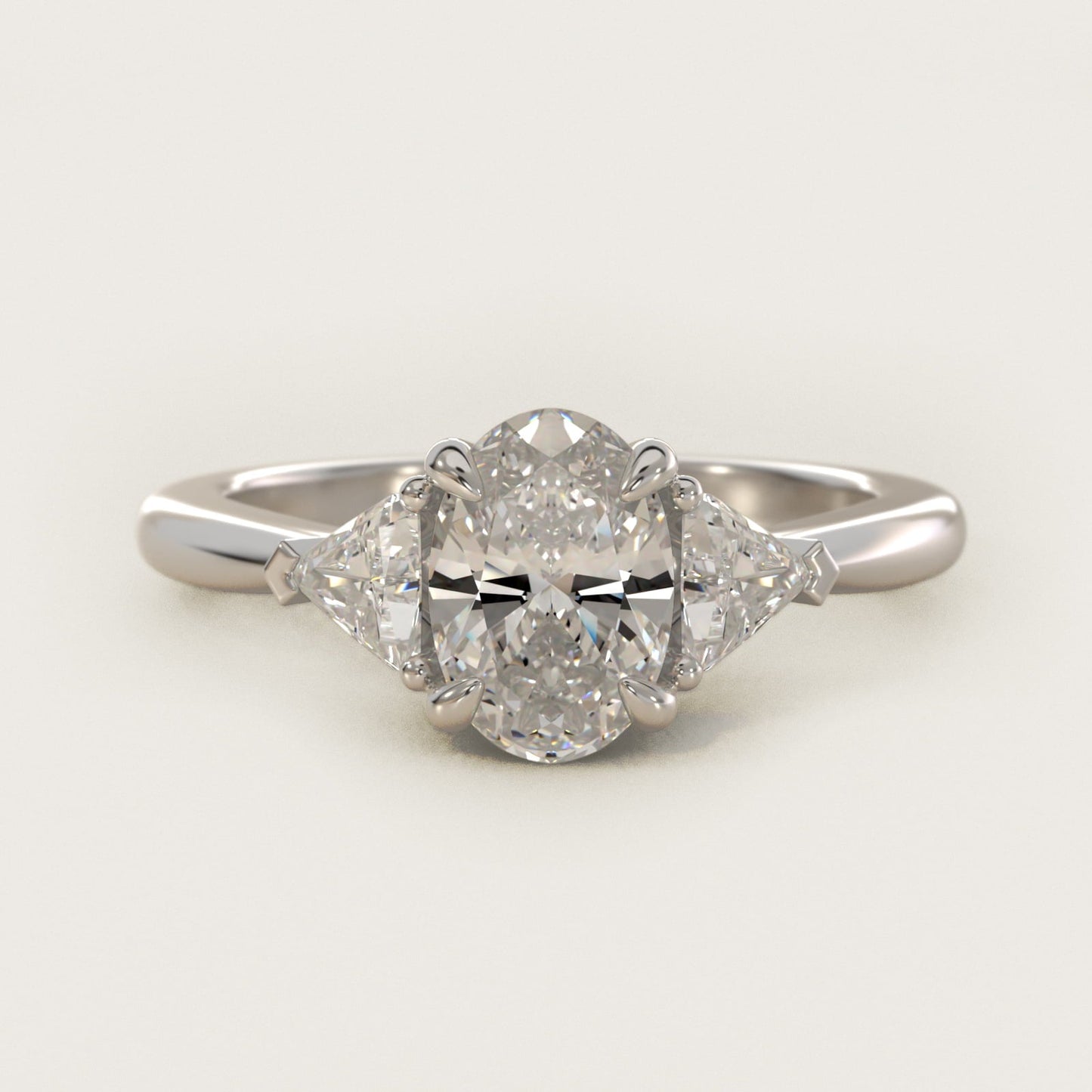 Three-Stone Trillion Diamond Engagement Ring in 18k White Gold (1/3 ct. tw.) - Oval Center