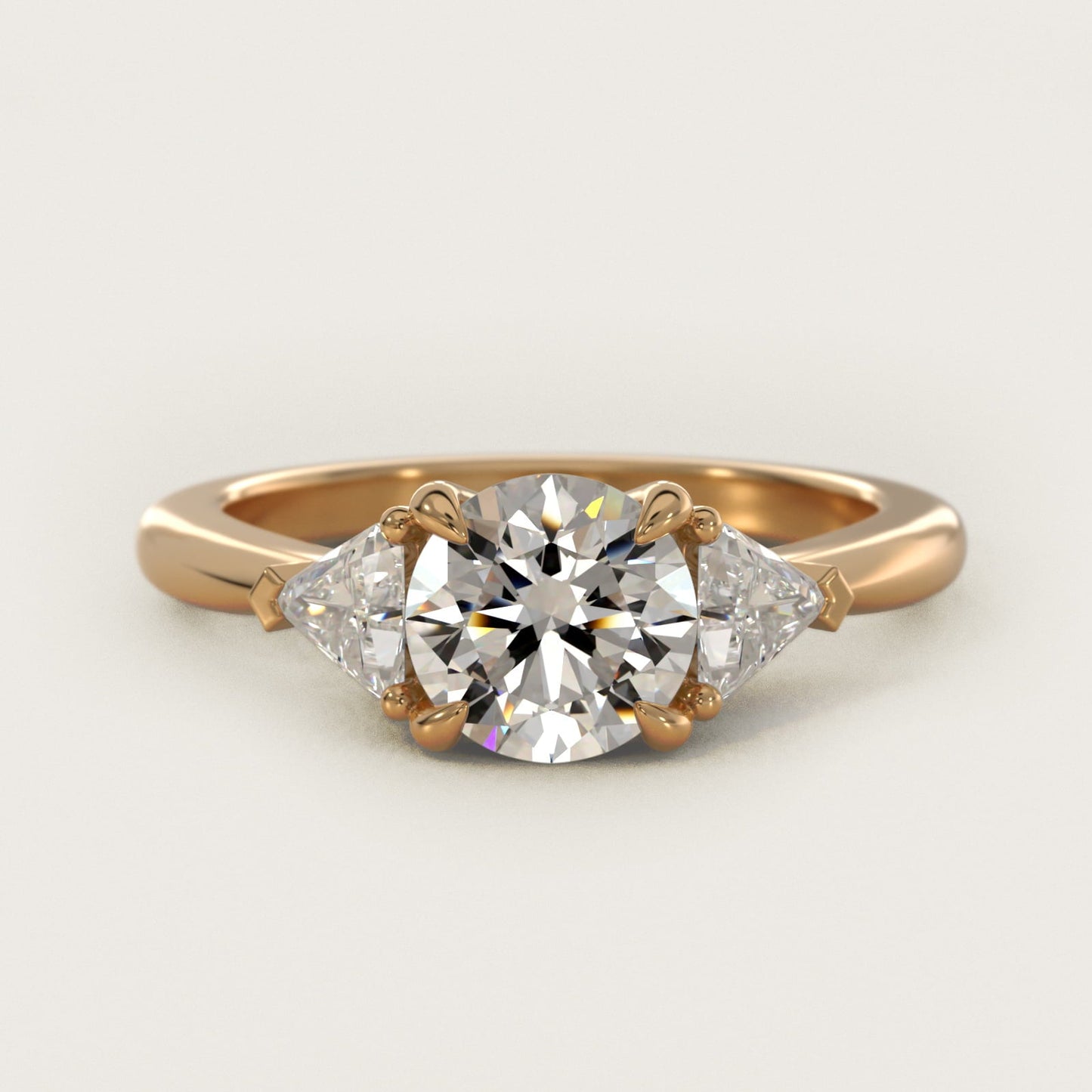 Three-Stone Trillion Diamond Engagement Ring in 18k Yellow Gold (1/3 ct. tw.) - Round Center