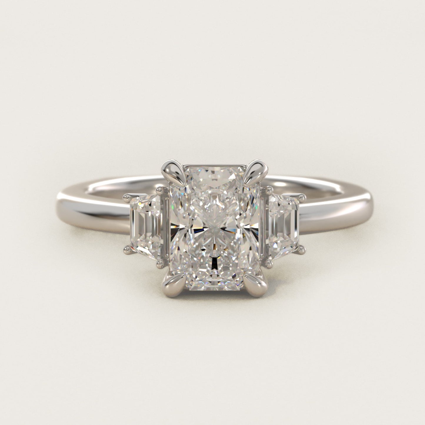 Trapezoid Three Stone Engagement Ring in 18k White Gold (1/3 ct. tw.) By Bella Vaughan - Radiant Center