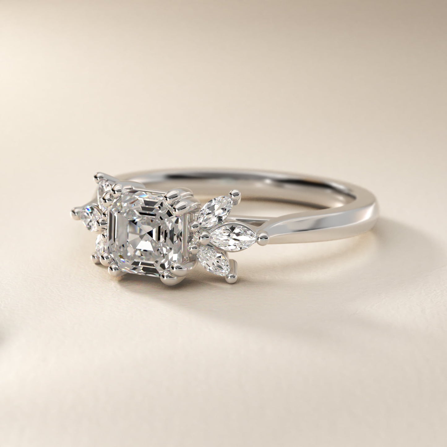 Trio Marquise Diamond Engagement Ring in 18k White Gold - Asscher Center