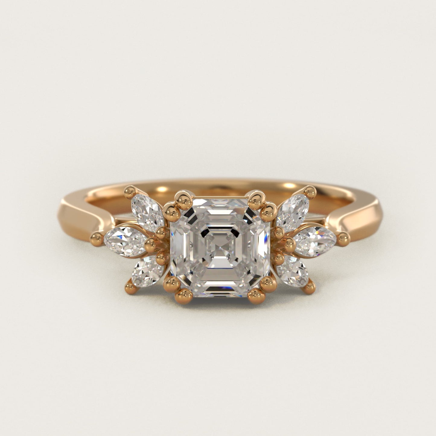 Trio Marquise Diamond Engagement Ring in 14k Yellow Gold - Asscher Center