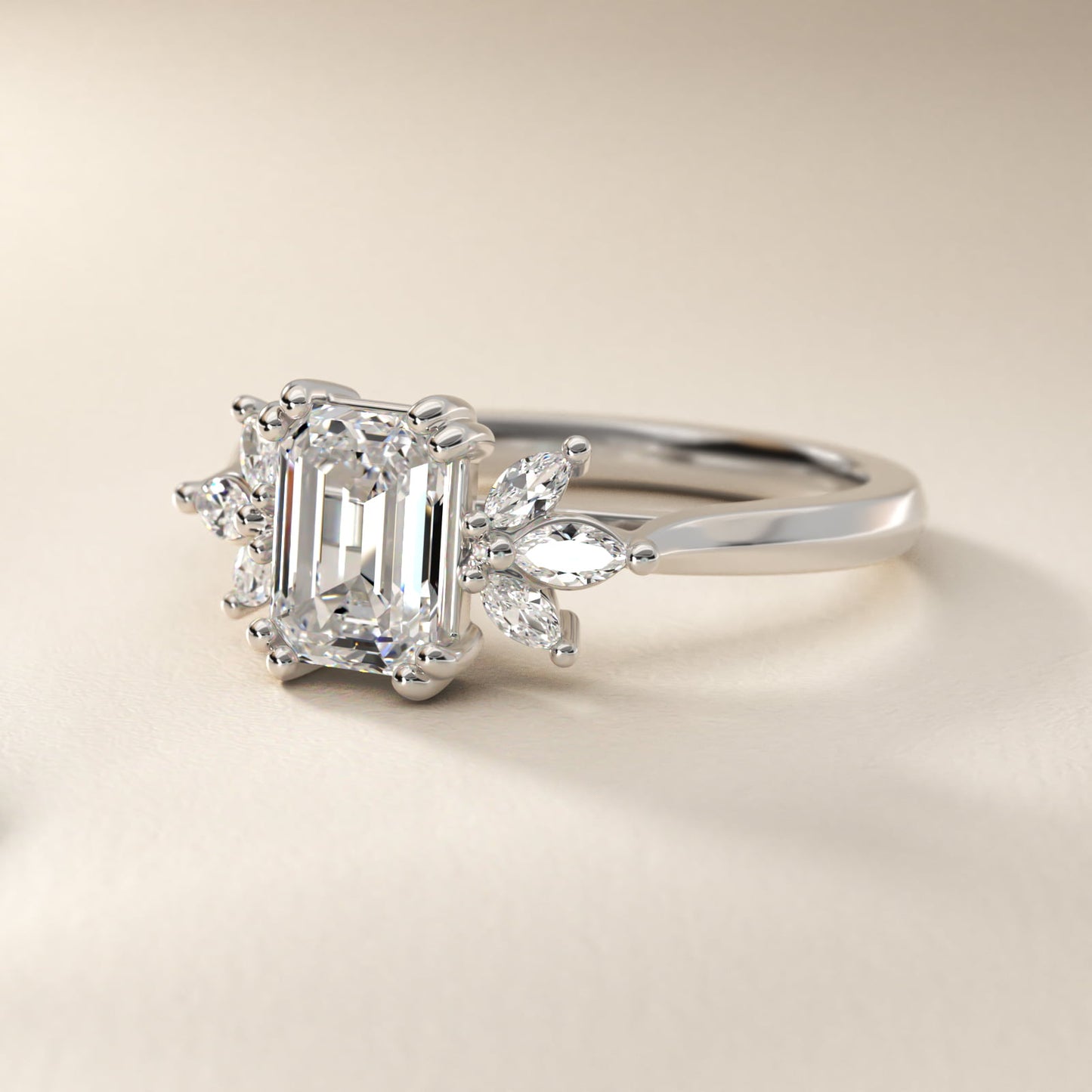Trio Marquise Diamond Engagement Ring in 14k White Gold - Emerald Center