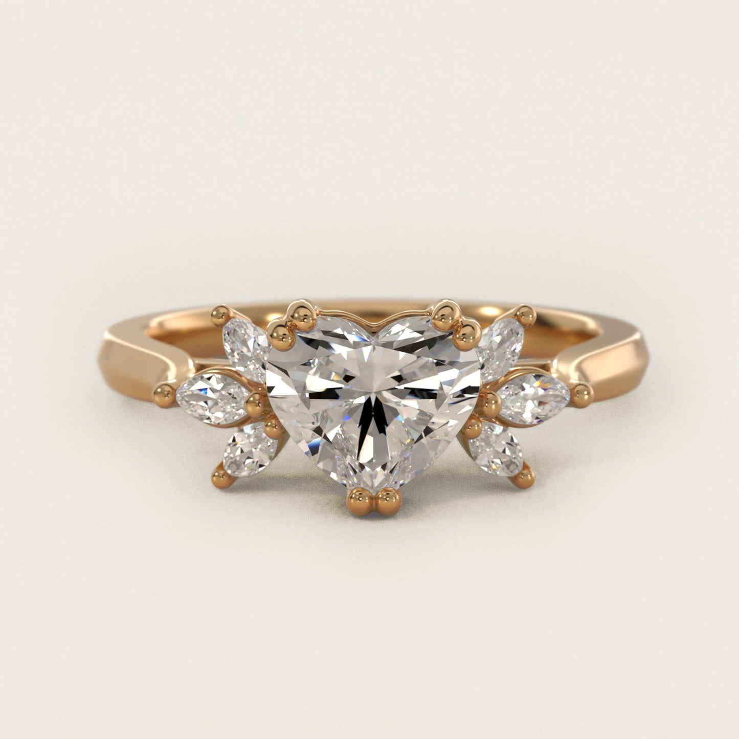 Trio Marquise Diamond Engagement Ring in 18k Yellow Gold - Heart Center