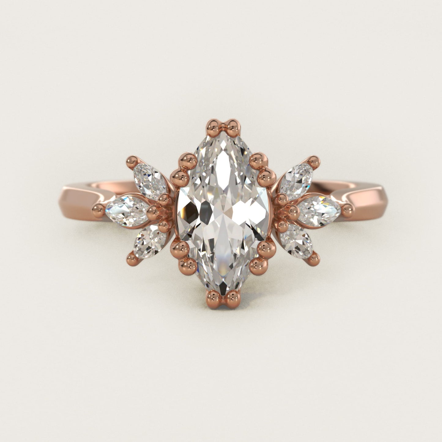 Trio Marquise Diamond Engagement Ring in 18k Rose Gold - Marquise Center
