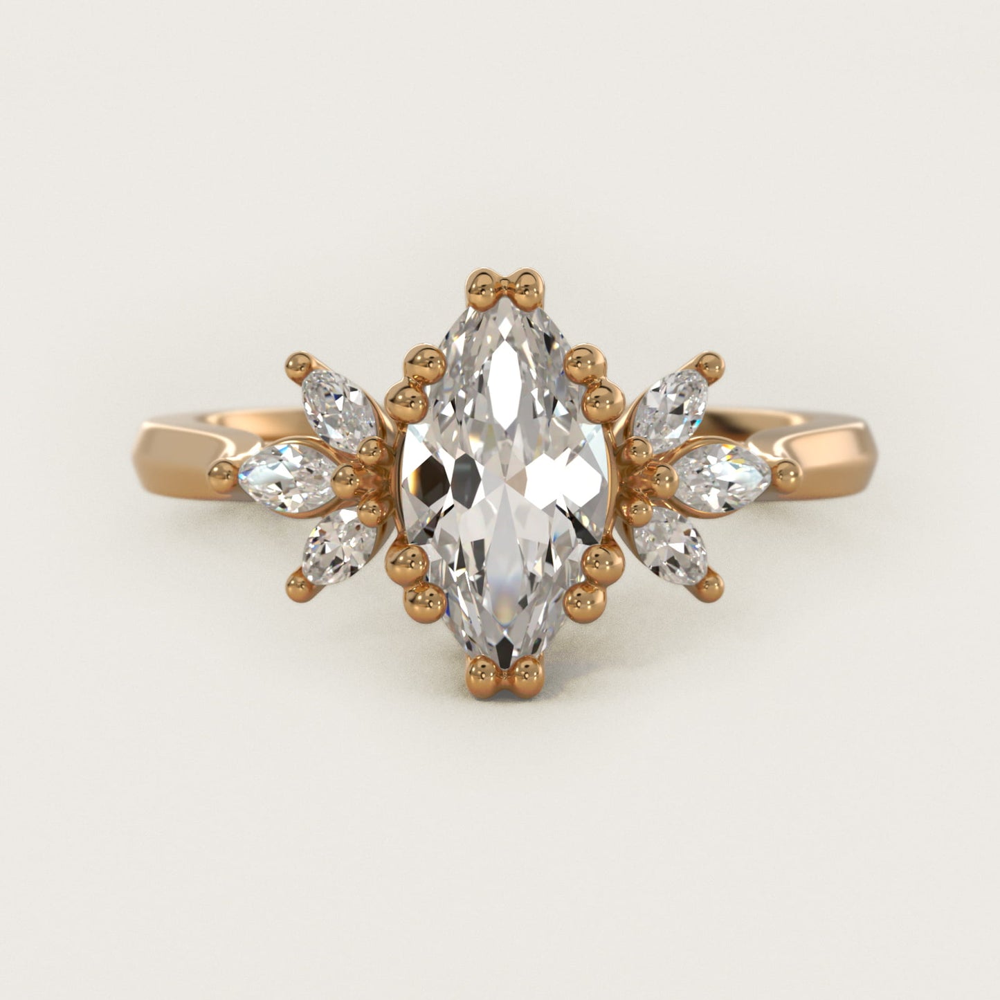Trio Marquise Diamond Engagement Ring in 18k Yellow Gold - Marquise Center