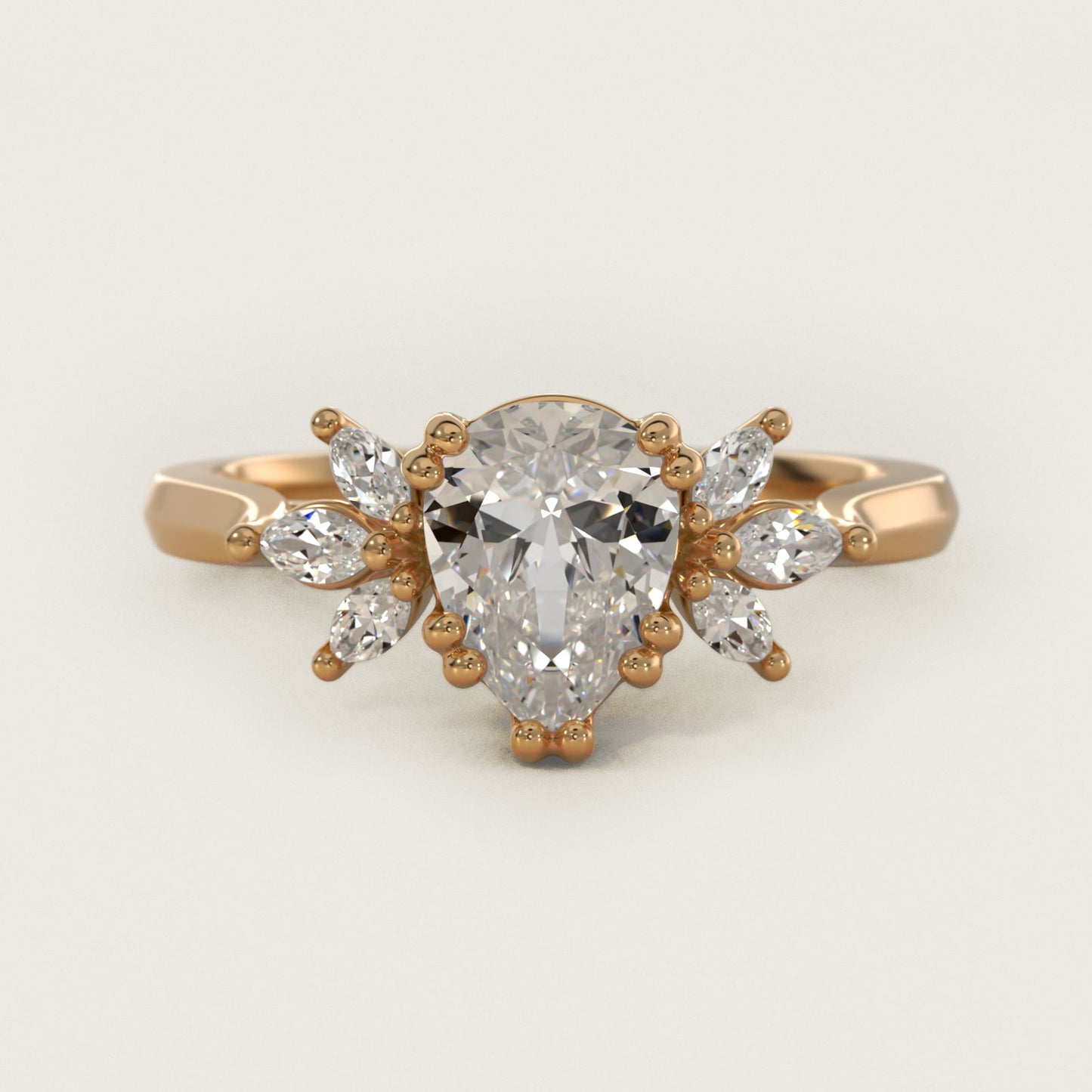Trio Marquise Diamond Engagement Ring in 14k Yellow Gold - Pear Center