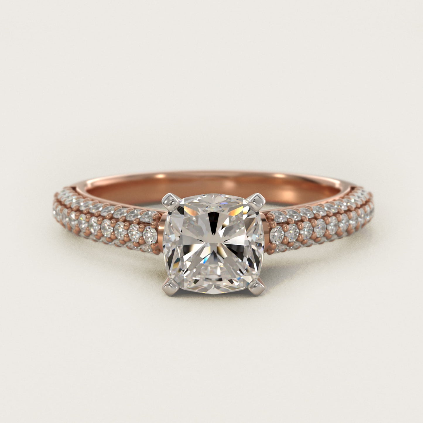 Trio MicropavŽ Diamond Engagement Ring in 14k Rose Gold (1/3 ct. tw.) - Cushion Center