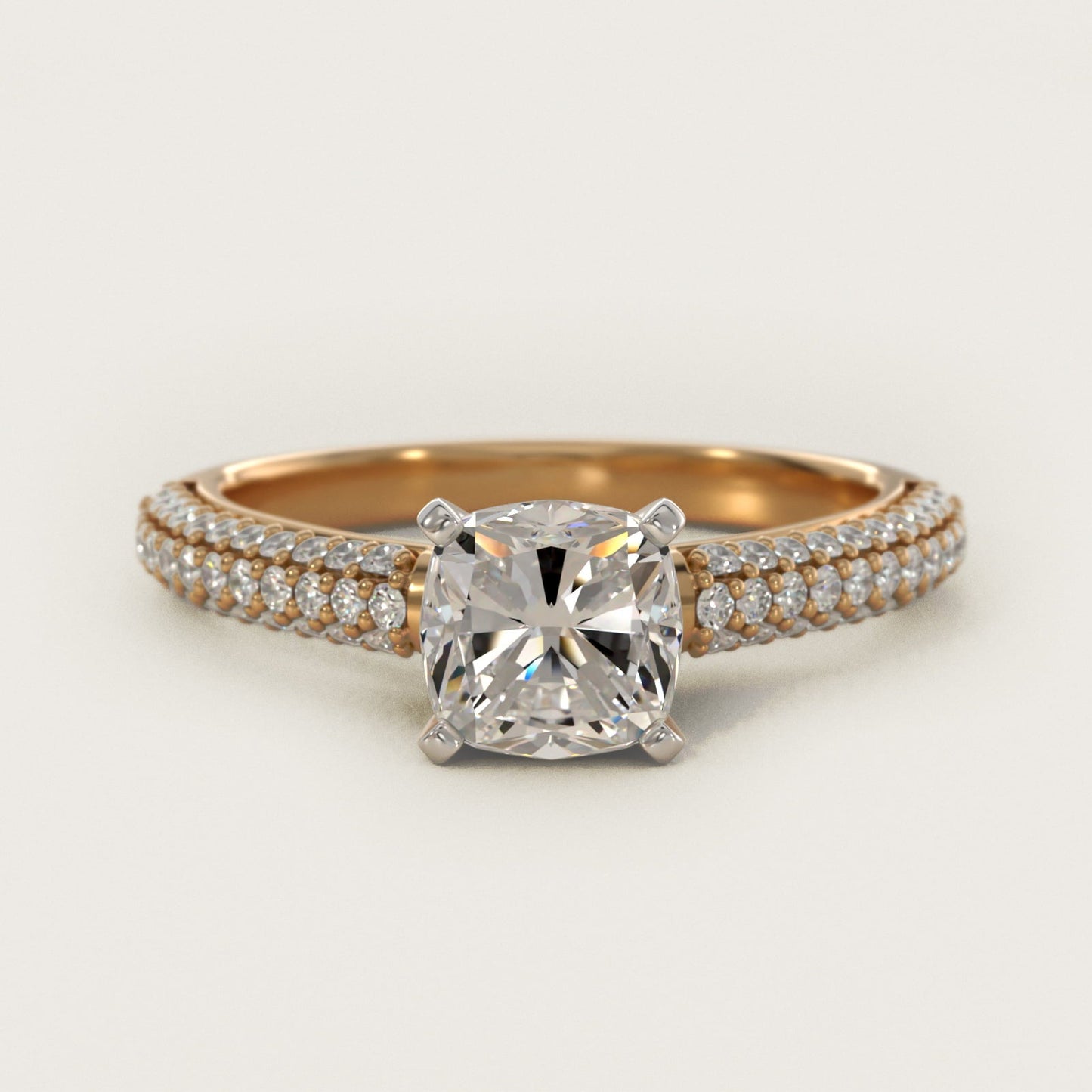 Trio Micropav? Diamond Engagement Ring in 18k Yellow Gold (1/3 ct. tw.) - Cushion Center