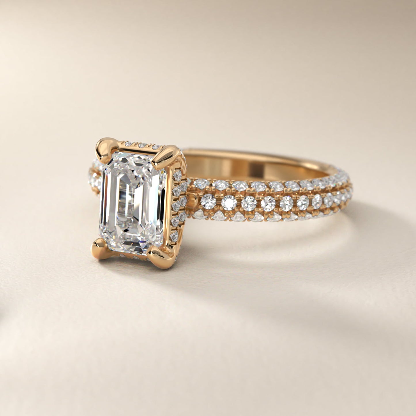 Trio MicroPavŽ Diamond Engagement Ring In 14K Yellow Gold By James Allen - Emerald Center