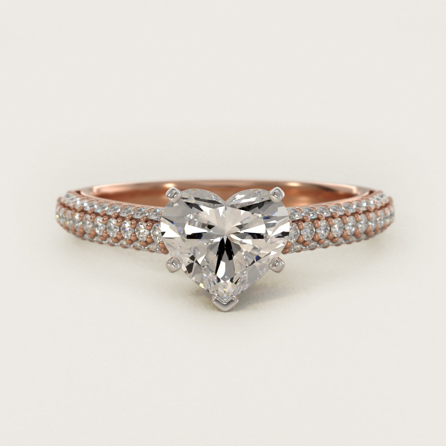 Trio MicropavŽ Diamond Engagement Ring in 14k Rose Gold (1/3 ct. tw.) - Heart Center