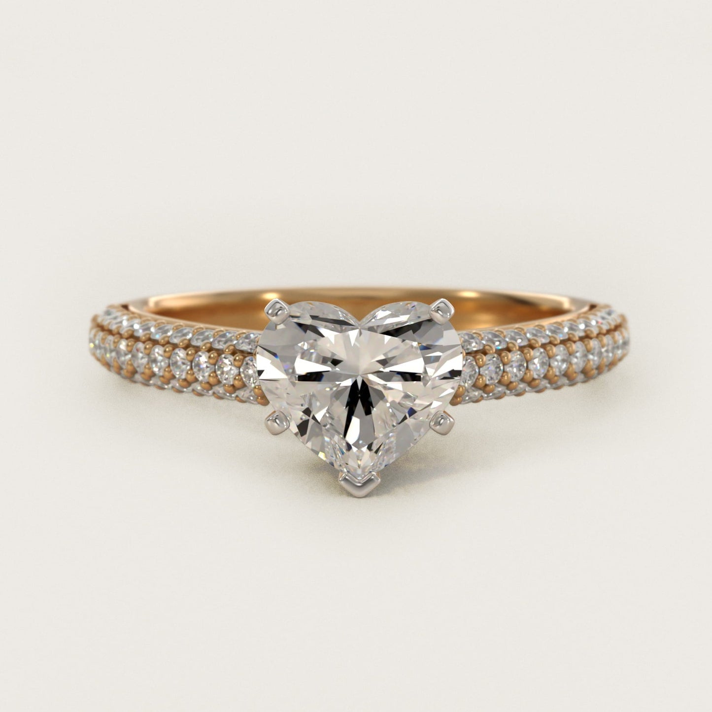 Trio Micropav? Diamond Engagement Ring in 18k Yellow Gold (1/3 ct. tw.) - Heart Center