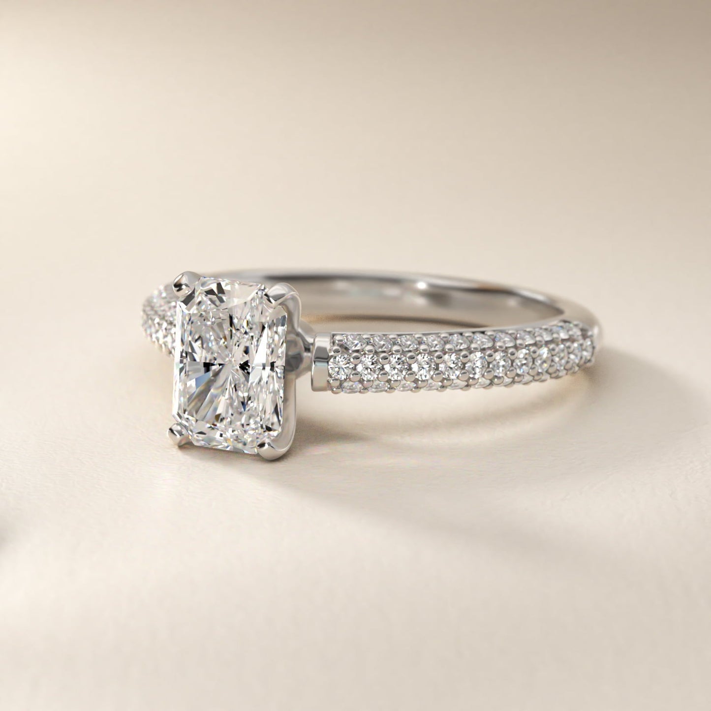 Trio Micropav? Diamond Engagement Ring in 18k White Gold (1/3 ct. tw.) - Radiant Center