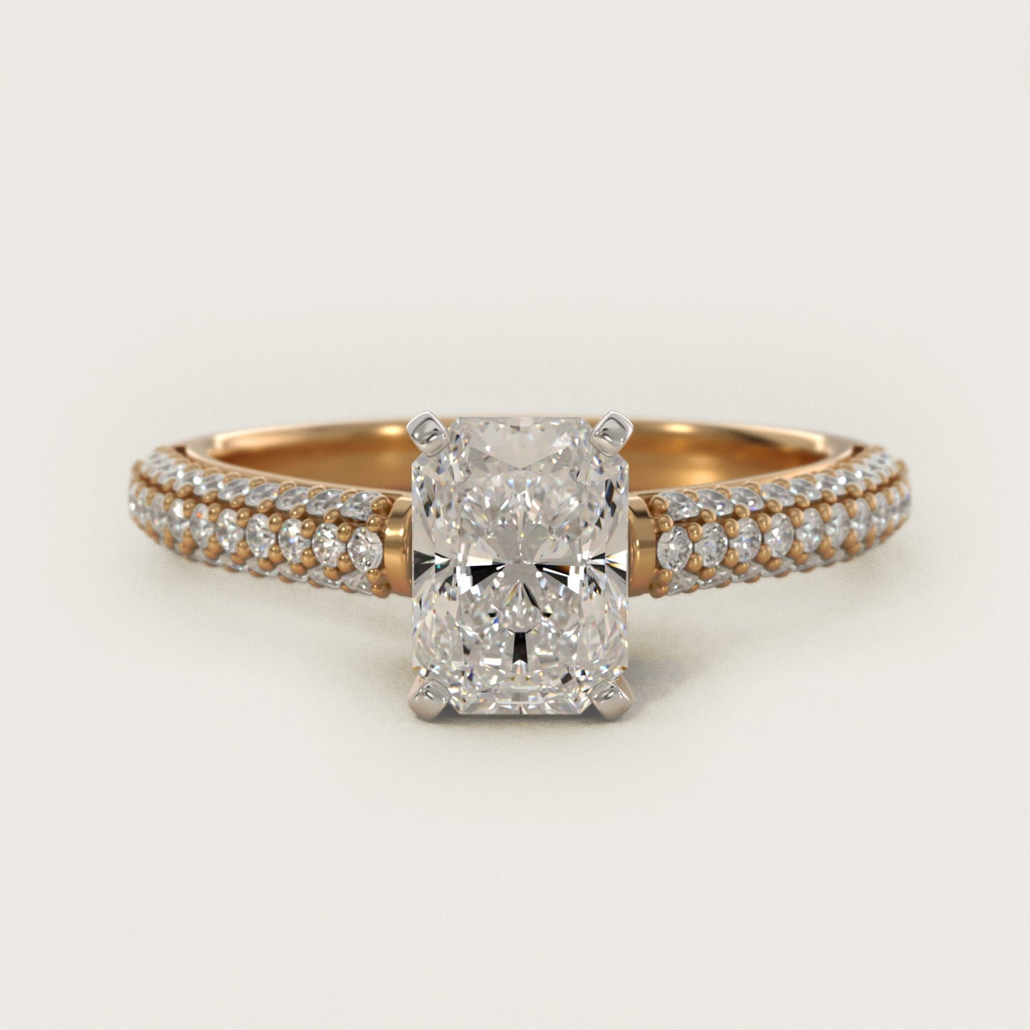 Trio MicropavŽ Diamond Engagement Ring in 14K Yellow Gold (1/3 ct. tw.) - Radiant Center