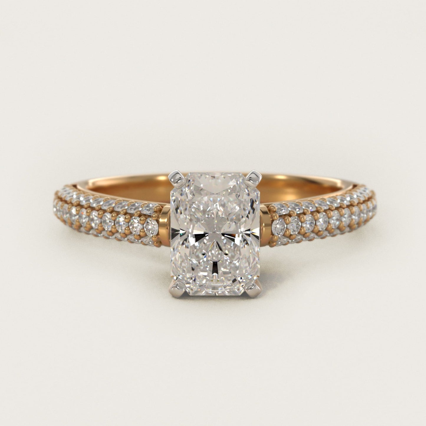 Trio Micropav? Diamond Engagement Ring in 18k Yellow Gold (1/3 ct. tw.) - Radiant Center