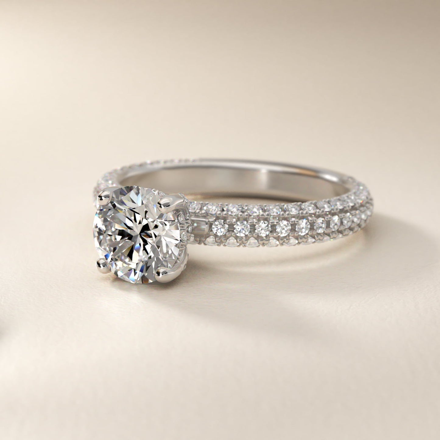 Trio MicroPav? Diamond Engagement Ring In Platinum By James Allen - Round Center