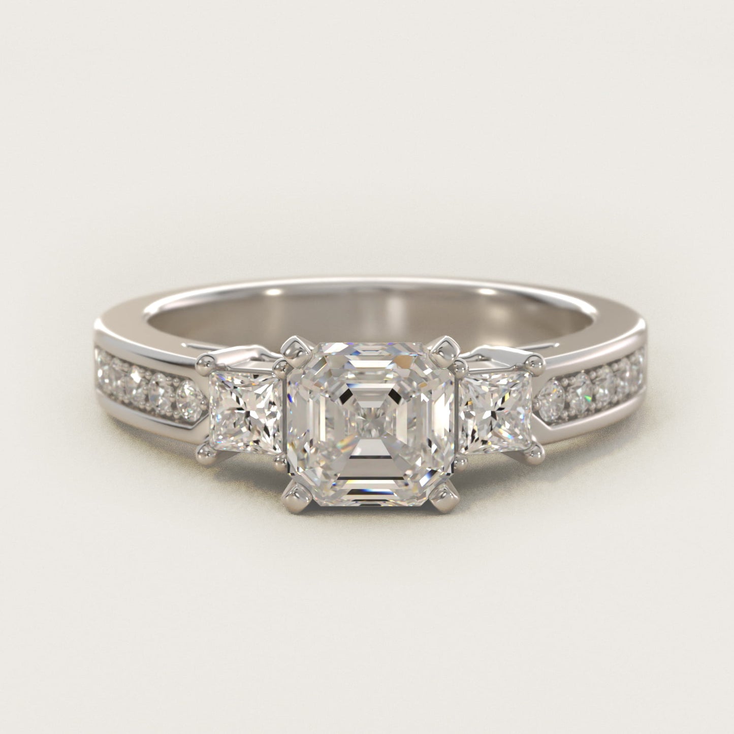 Trio Princess Cut PavŽ Diamond Engagement Ring in 14k White Gold (1/3 ct. tw.) - Asscher Center