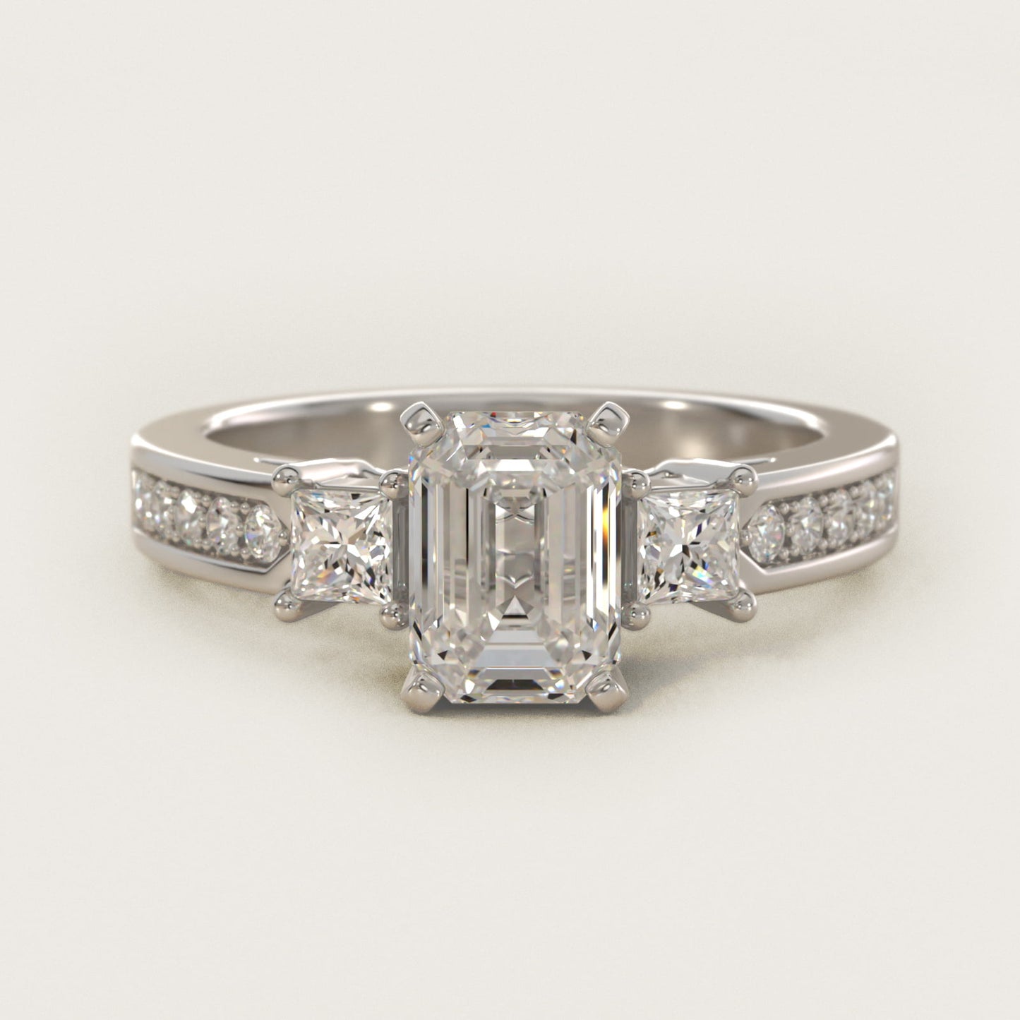 Trio Princess Cut Pav? Diamond Engagement Ring in 18k White Gold (1/3 ct. tw.) - Emerald Center
