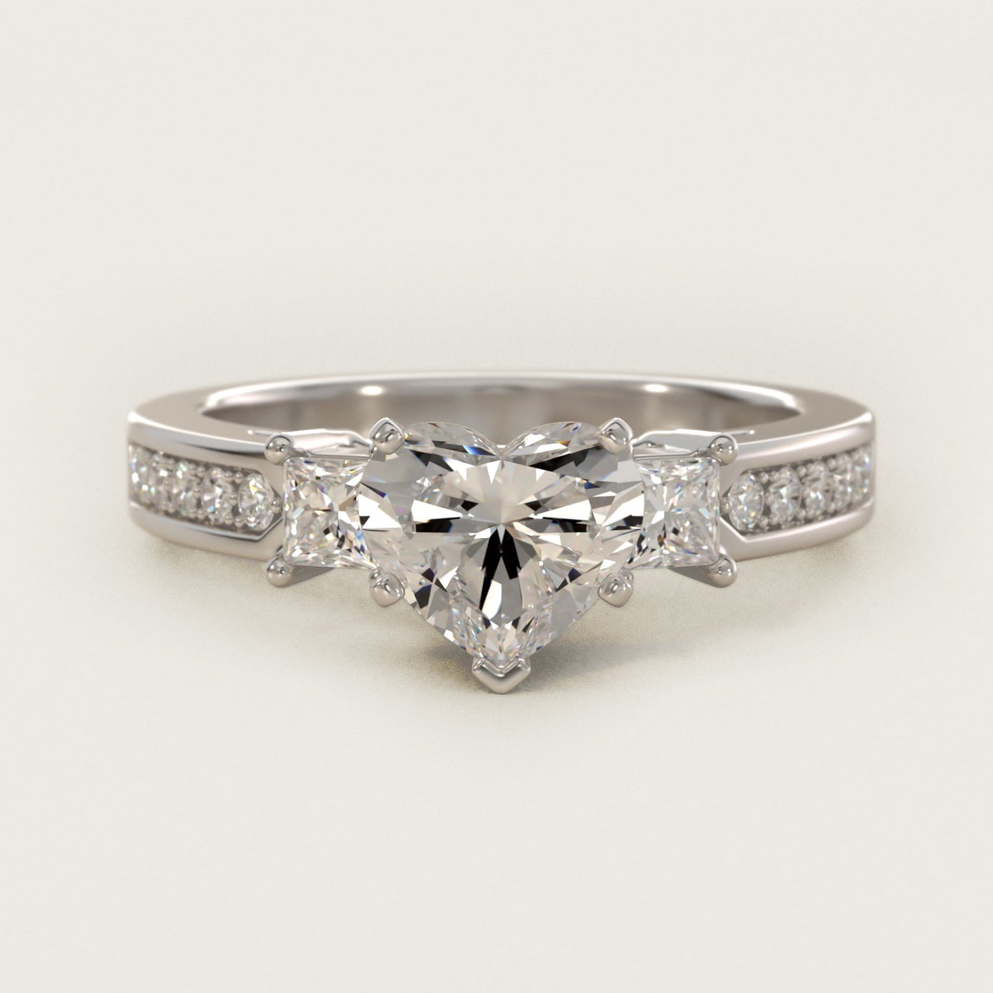 Trio Princess Cut PavŽ Diamond Engagement Ring in 14k White Gold (1/3 ct. tw.) - Heart Center