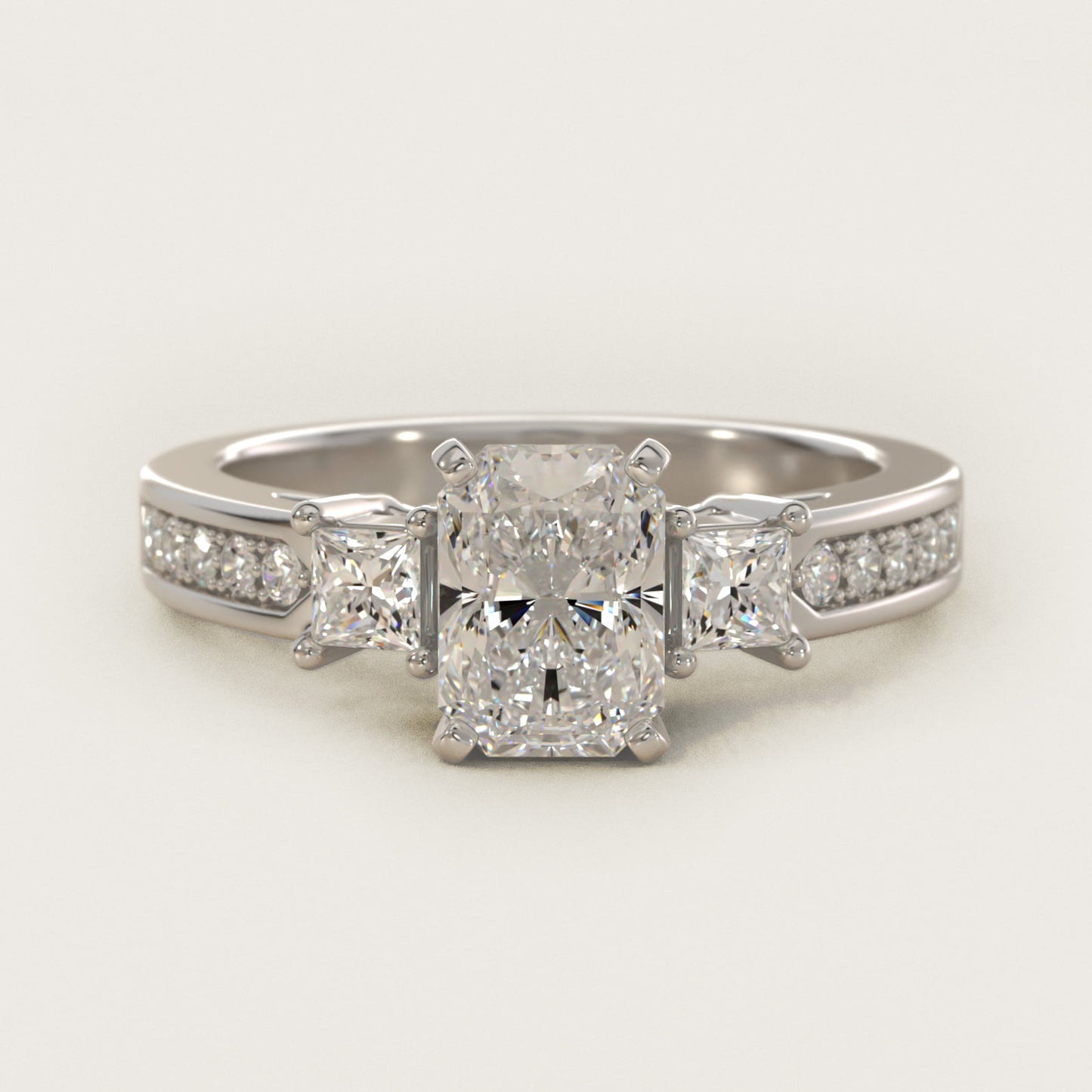 Trio Princess Cut PavŽ Diamond Engagement Ring in 14k White Gold (1/3 ct. tw.) - Radiant Center