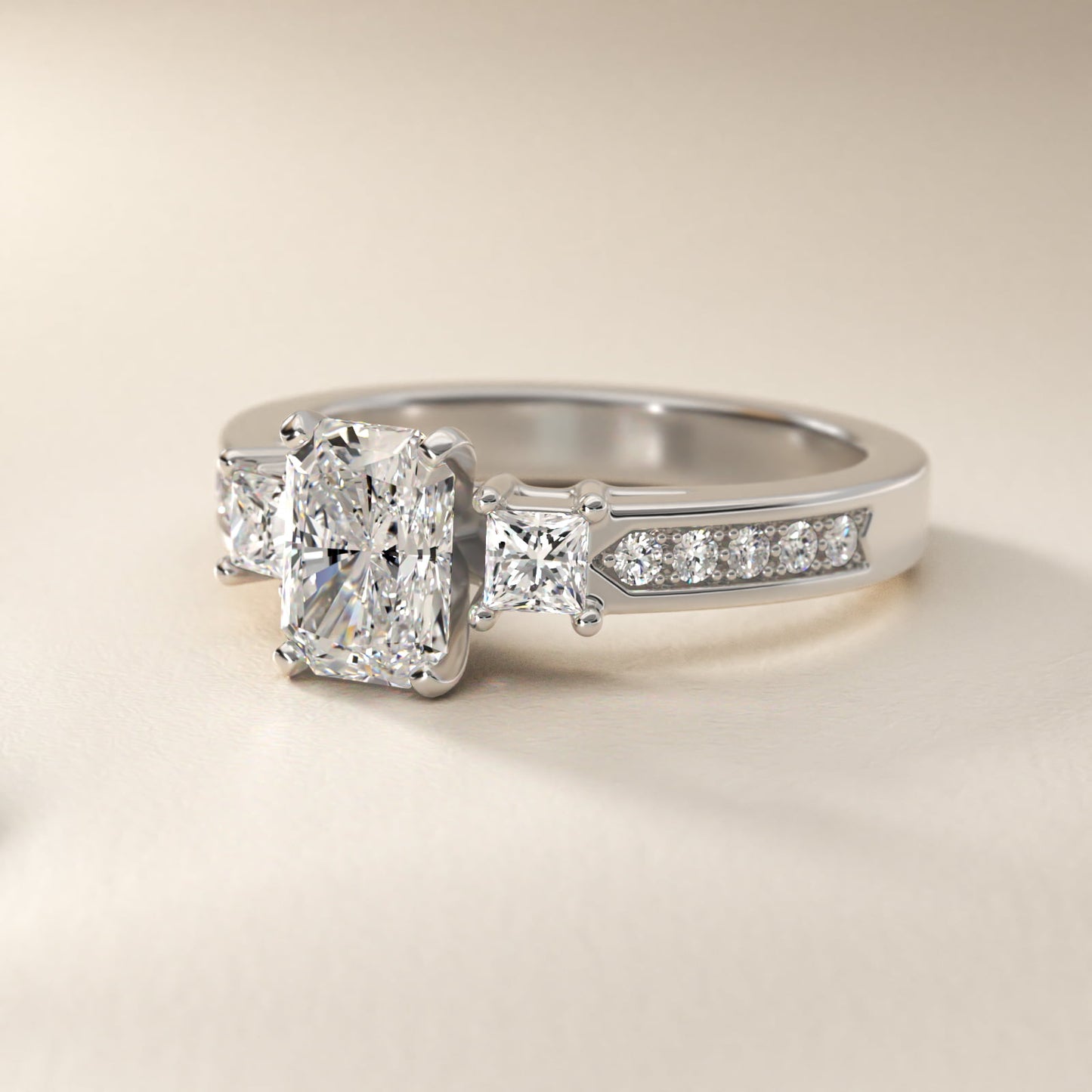 Trio Princess Cut Pav? Diamond Engagement Ring in Platinum (1/3 ct. tw.) - Radiant Center