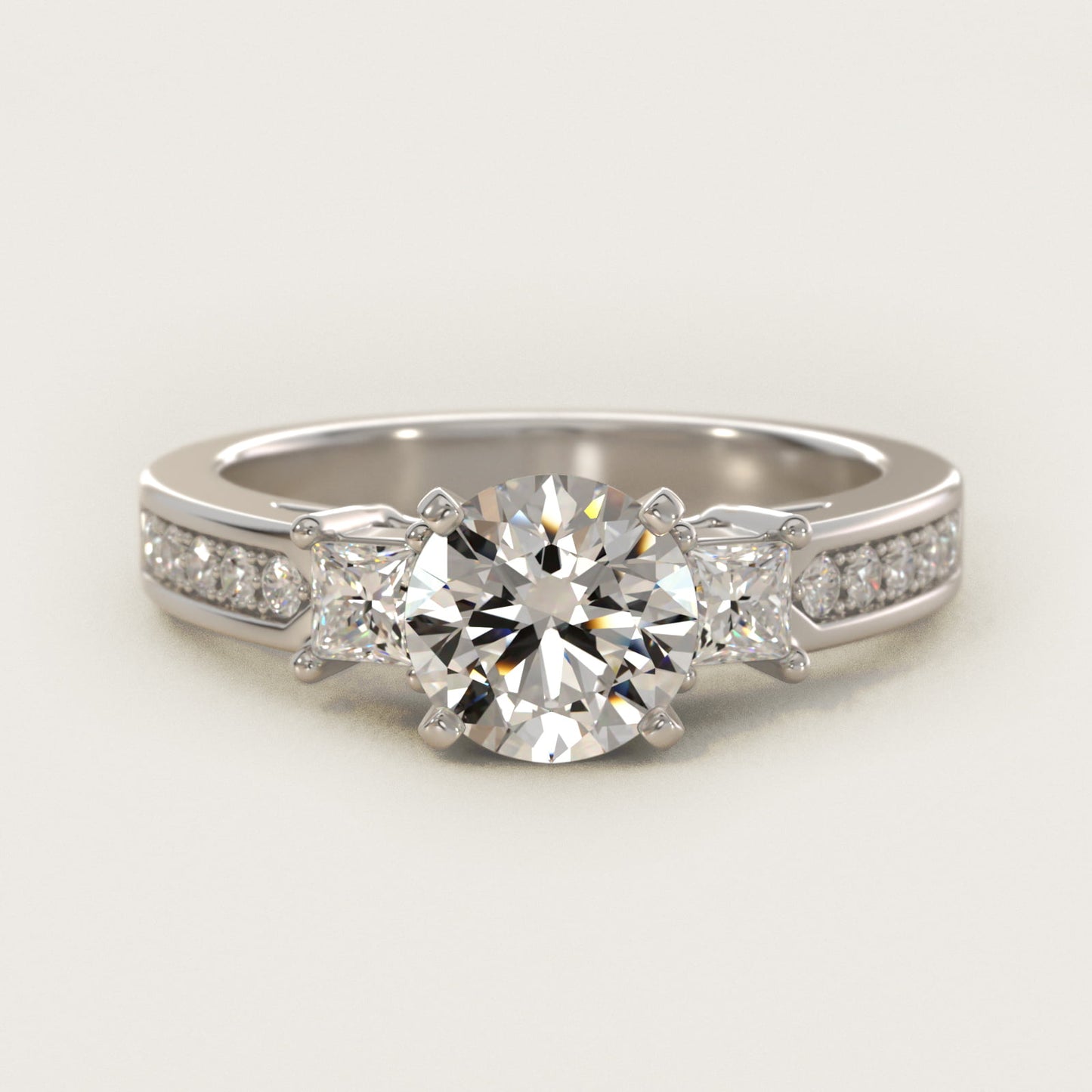 Trio Princess Cut PavŽ Diamond Engagement Ring in 14k White Gold (1/3 ct. tw.) - Round Center