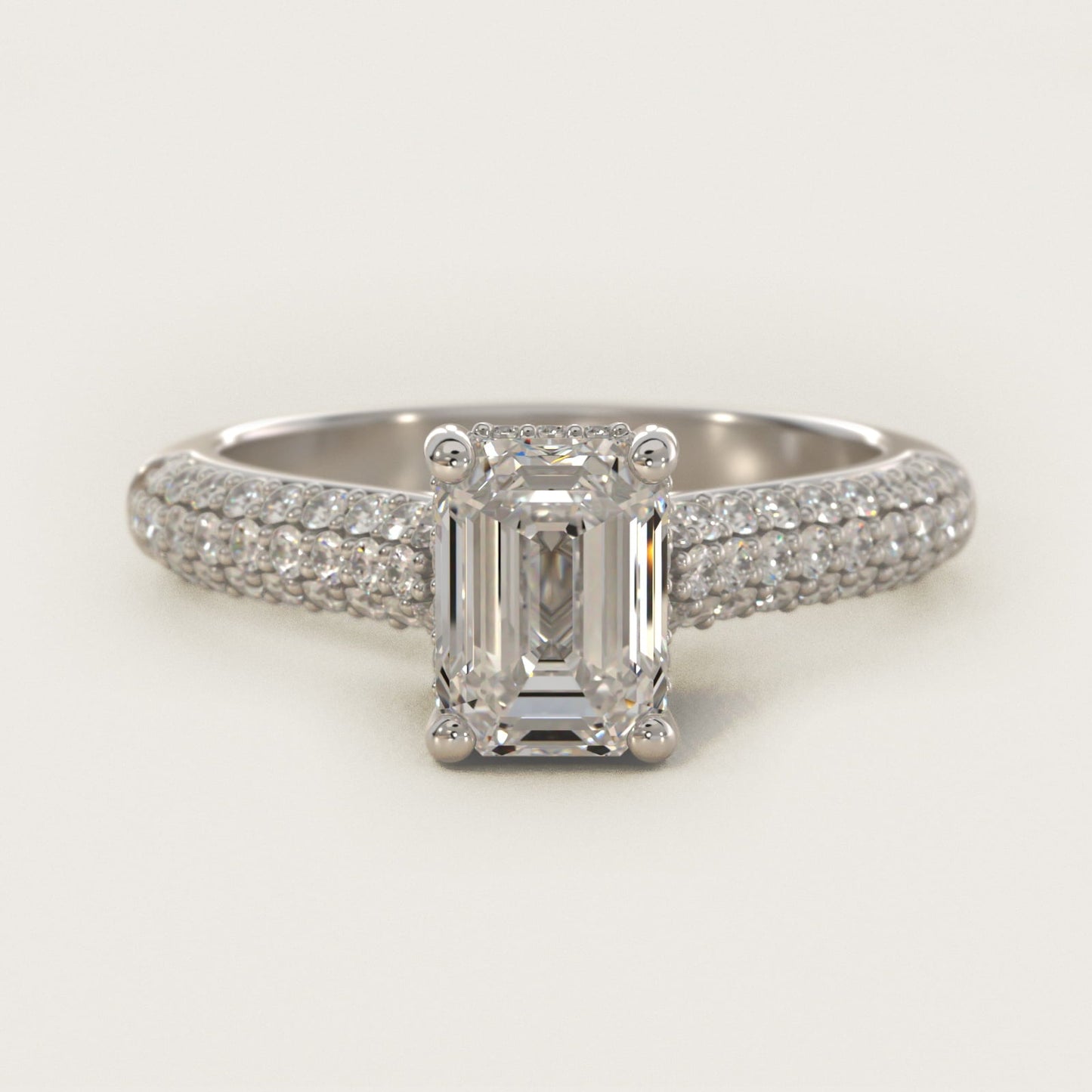 Triple Row Pav? Cathedral Diamond Engagement Ring In 18k White Gold By James Allen - Emerald Center