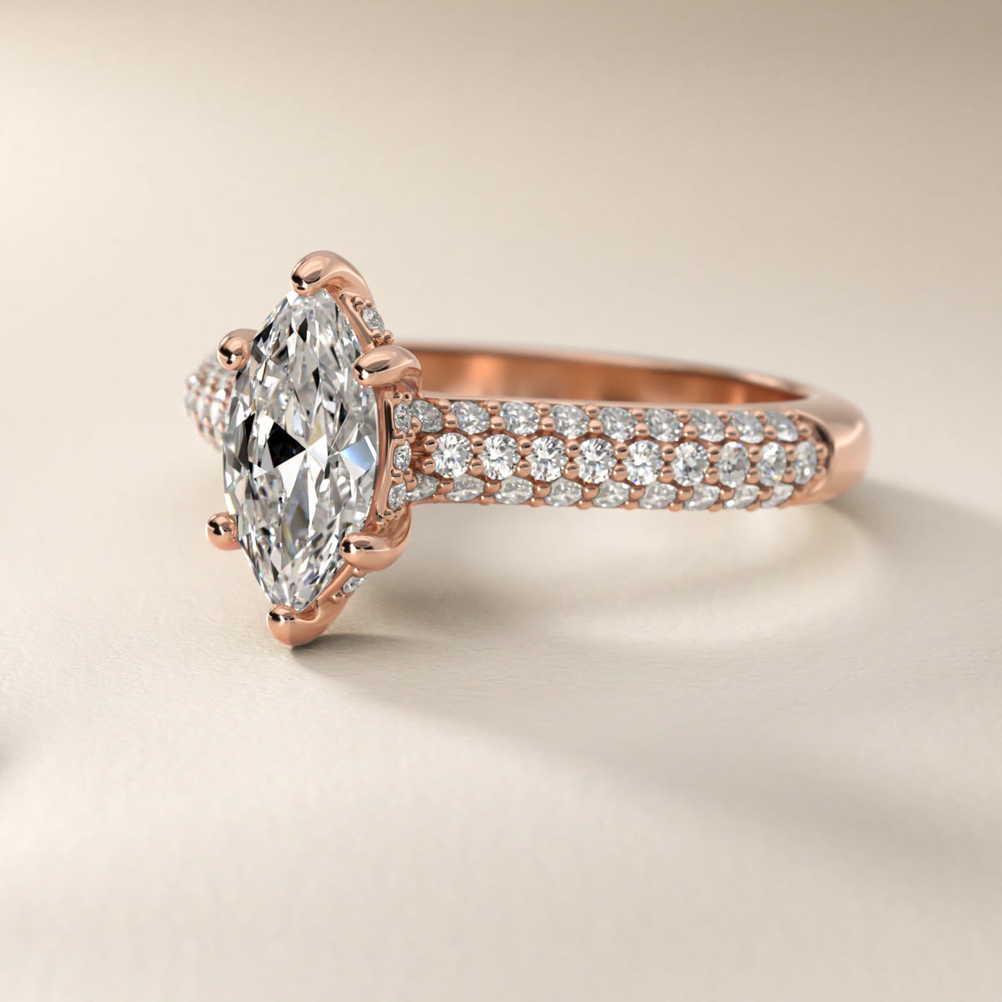 Triple Row PavŽ Cathedral Diamond Engagement Ring In 14K Rose Gold By James Allen - Marquise Center